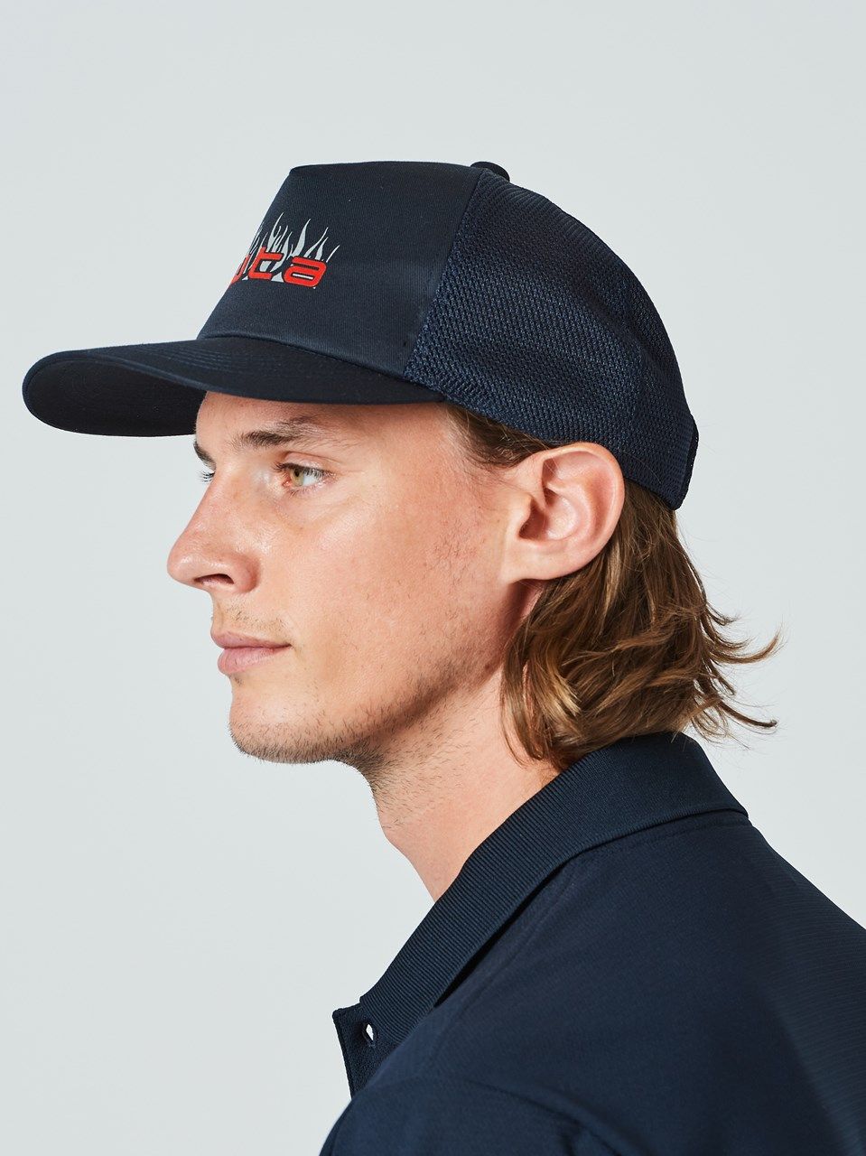 (予約品) muta  Fire Logo Mesh Cap / メッシュキャップ / ネイビー 【Acanthus×muta】