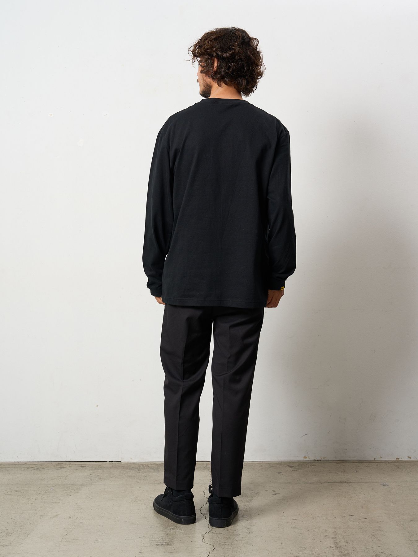【予約品 5月8日(木) AM10時 締切】 5.6ozコットン天竺 ボックスロゴ発泡プリントLS Tシャツ / ブラック