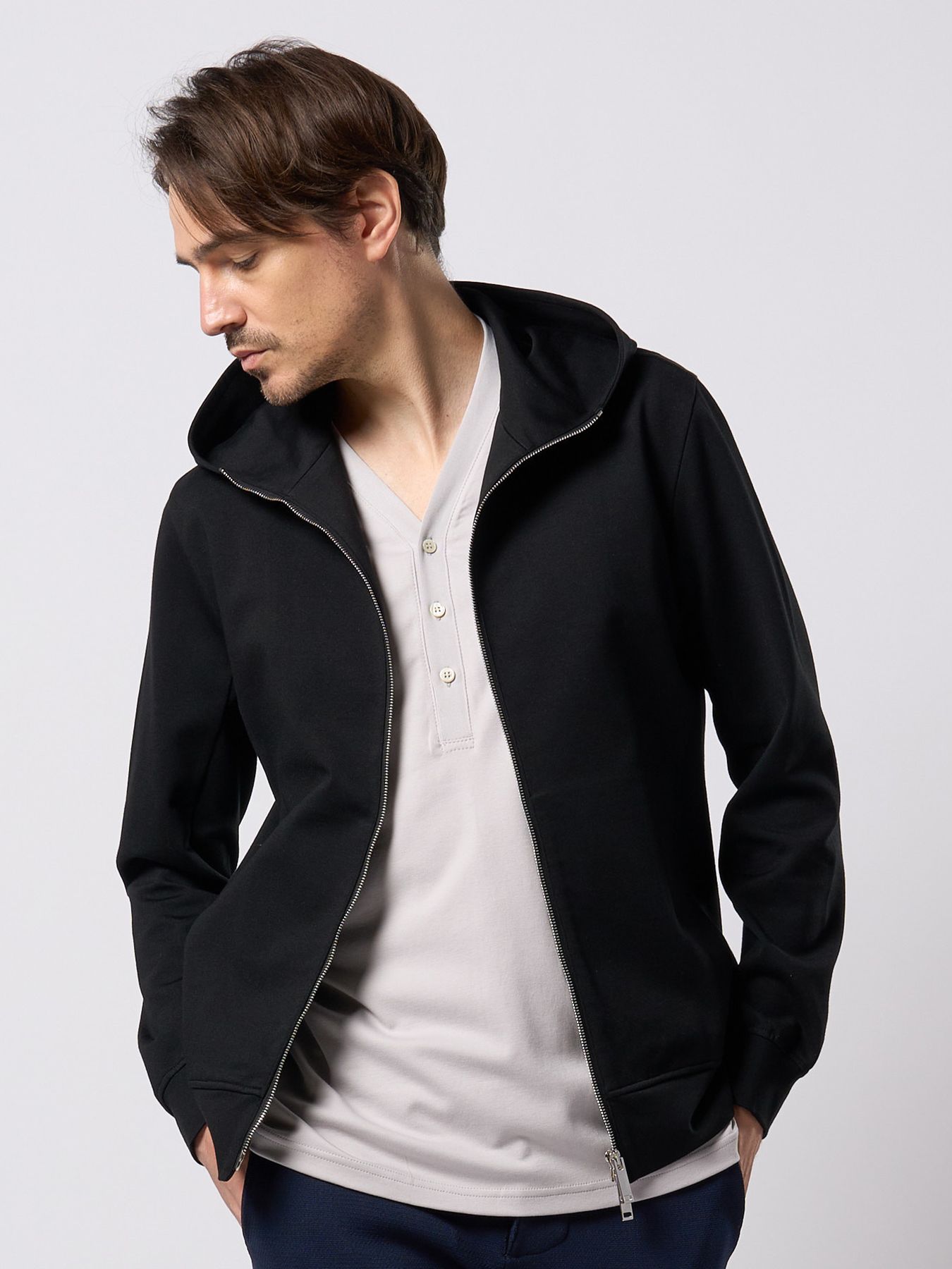 【予約品 9月23日(火) 締切】high neck zip-up parka / ハイネック ジップアップパーカー / ブラック