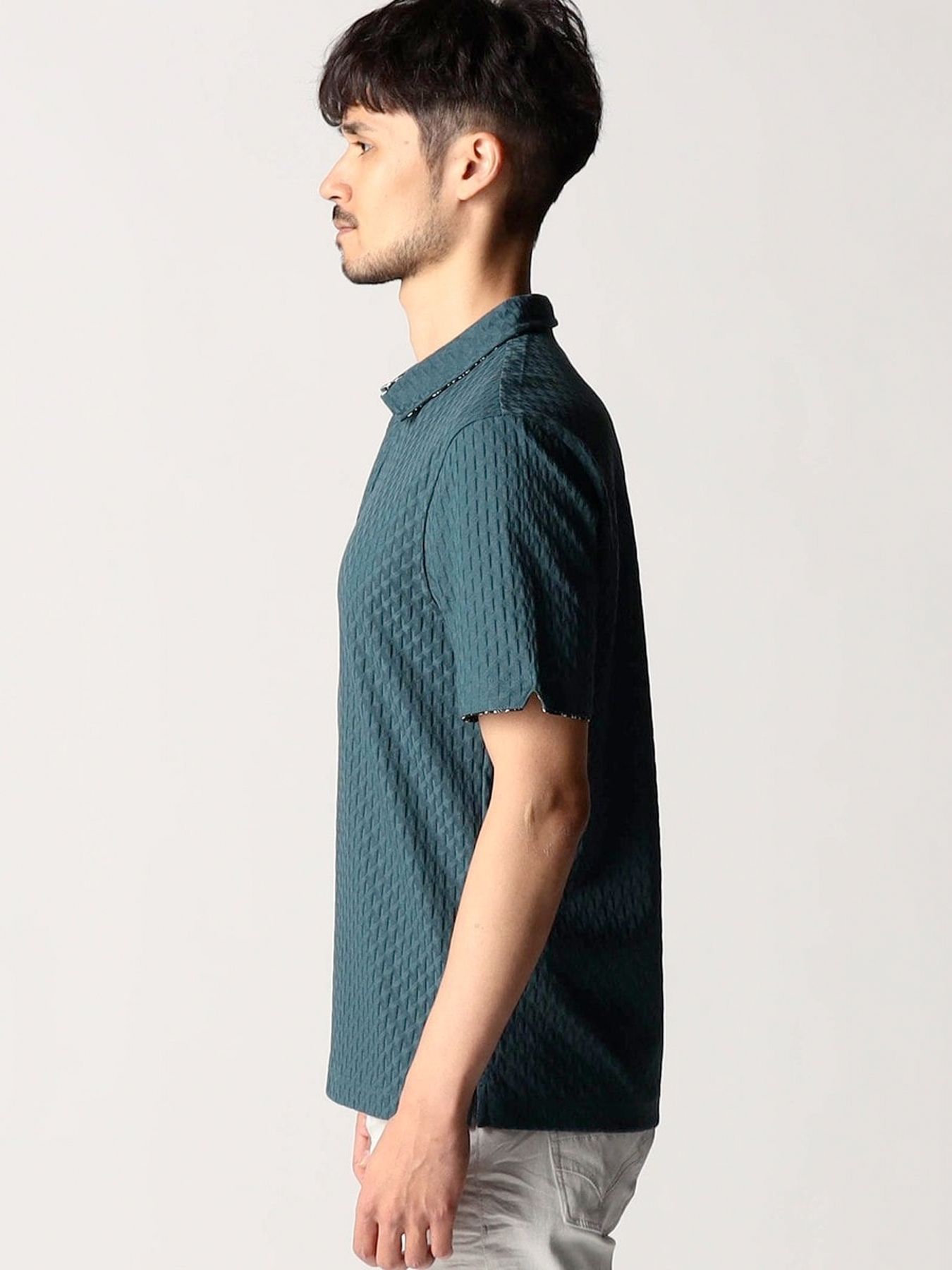 リンクスジャカードスキッパーポロシャツ / ブルー【NICOLE CLUB FOR MEN】