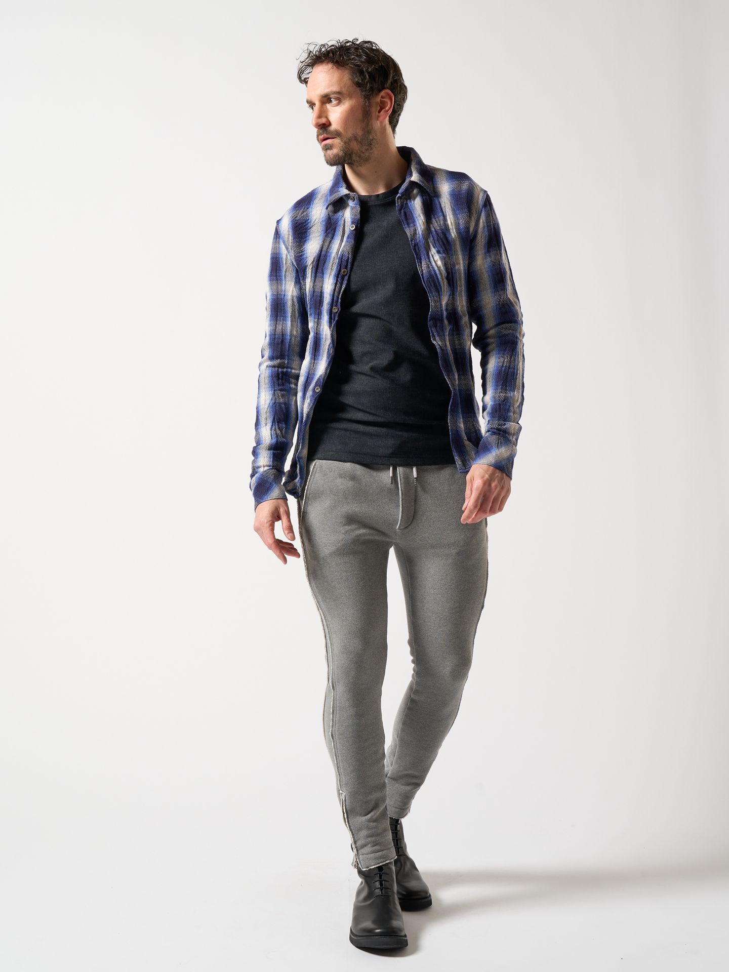 【予約品】 twist wrinkle check / シャツ / ブルー