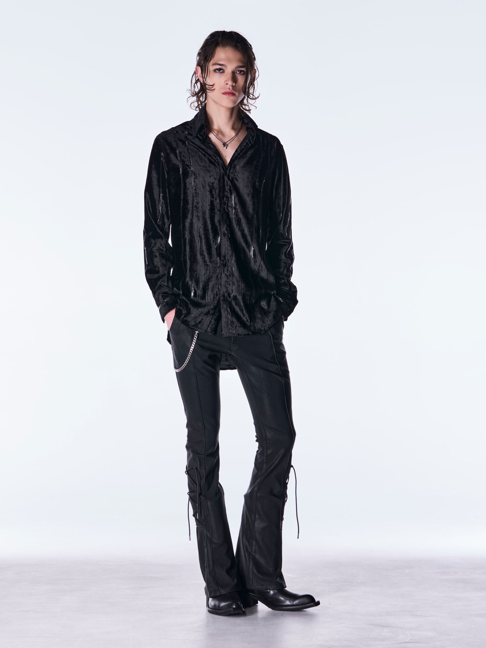 【予約品 6月29日(月) 締切】TOGE Velvet Shirt / ベルベット シャツ / ブラック