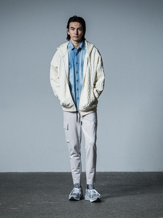 《予約品》 cable drop zip hoodie / パーカー / ホワイト