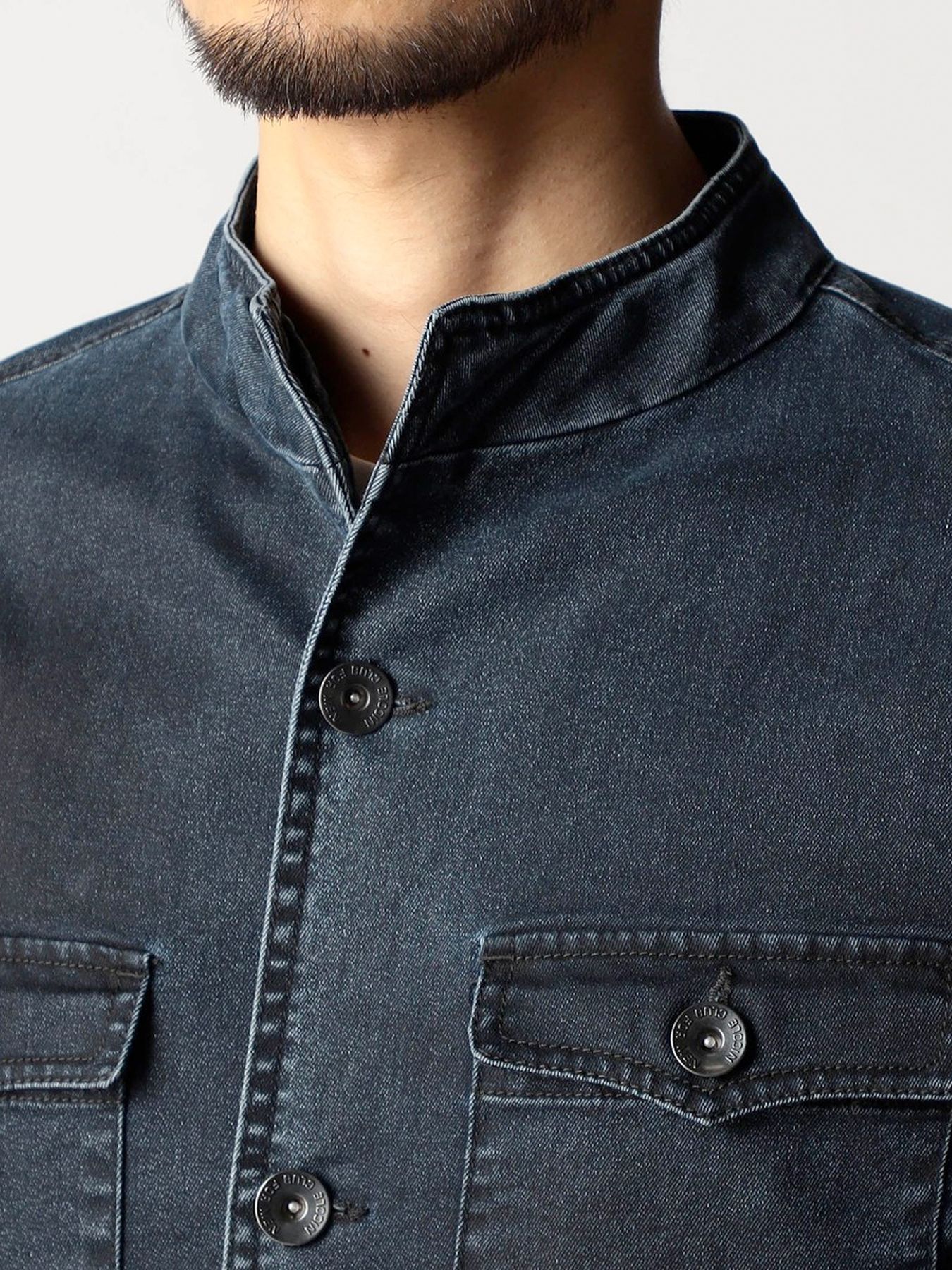 ショートスタンドカラー ブルゾン / インディゴ ブラックコーティング 【NICOLE CLUB FOR MEN】