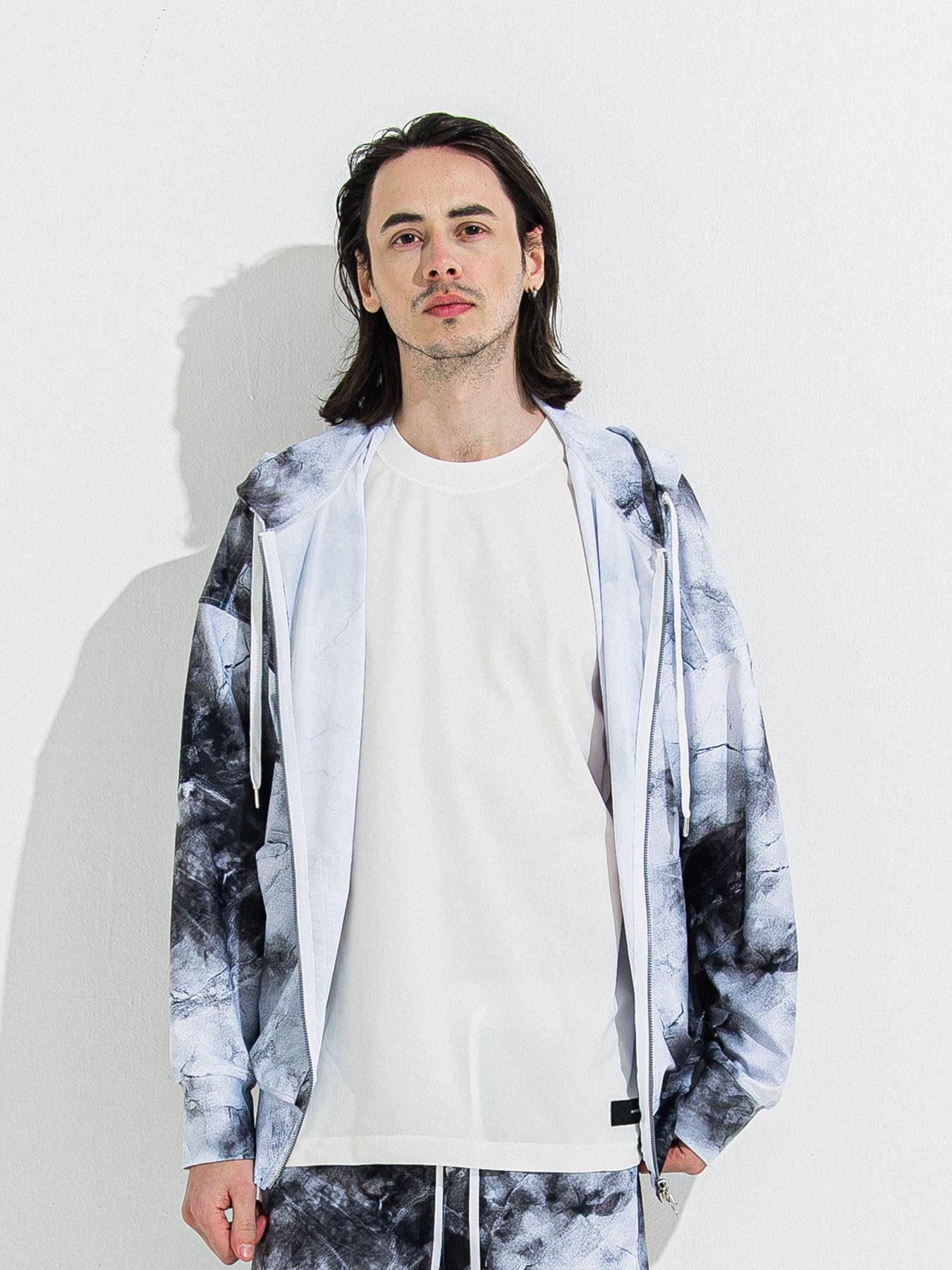 【予約品】RASH OVER ZIPUP HOODIE / ラッシュガード オーバーサイズジップアップパーカー / マーブルホワイト