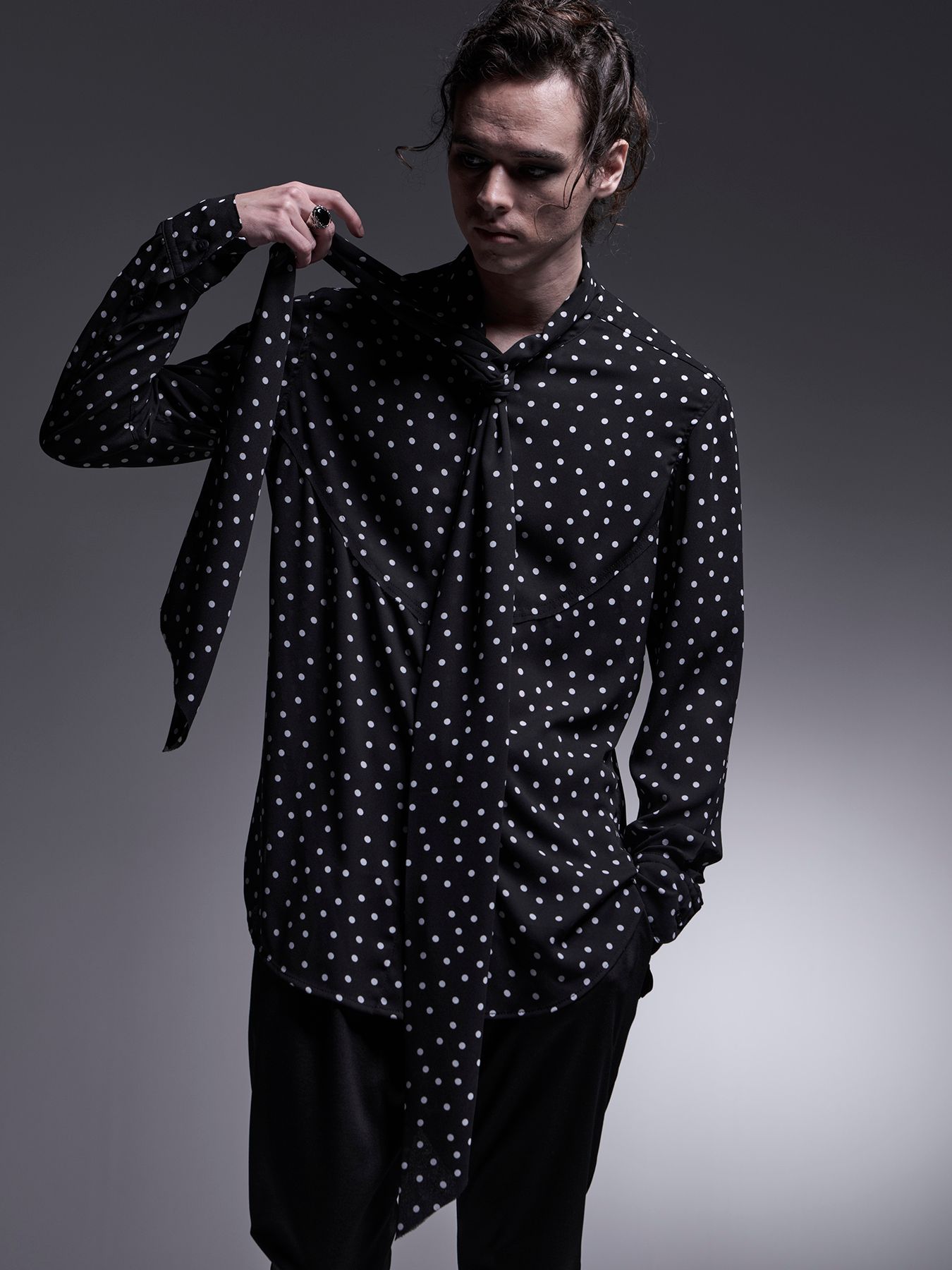 【予約品 7月13日(日) 締切】Stoal Shirt / ストールシャツ / 水玉ブラック