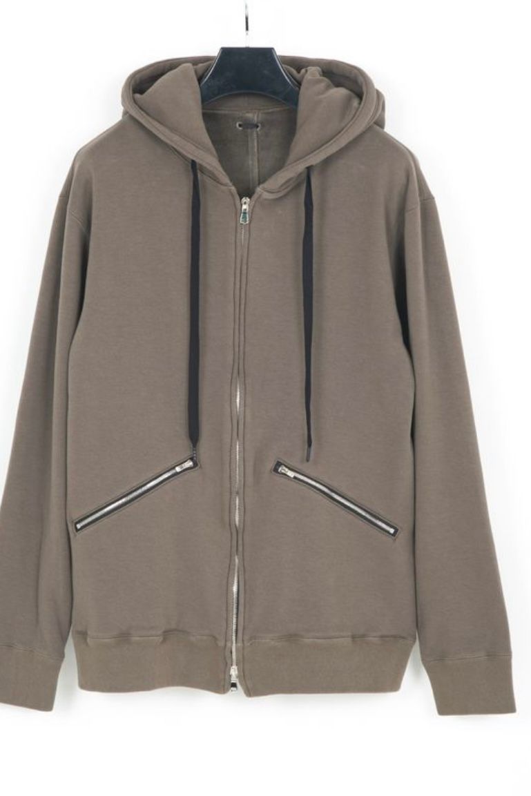 ストレッチコットンポリ ベロア加工ニット ジップアップ フーディー  / OLIVE 【STRUM】