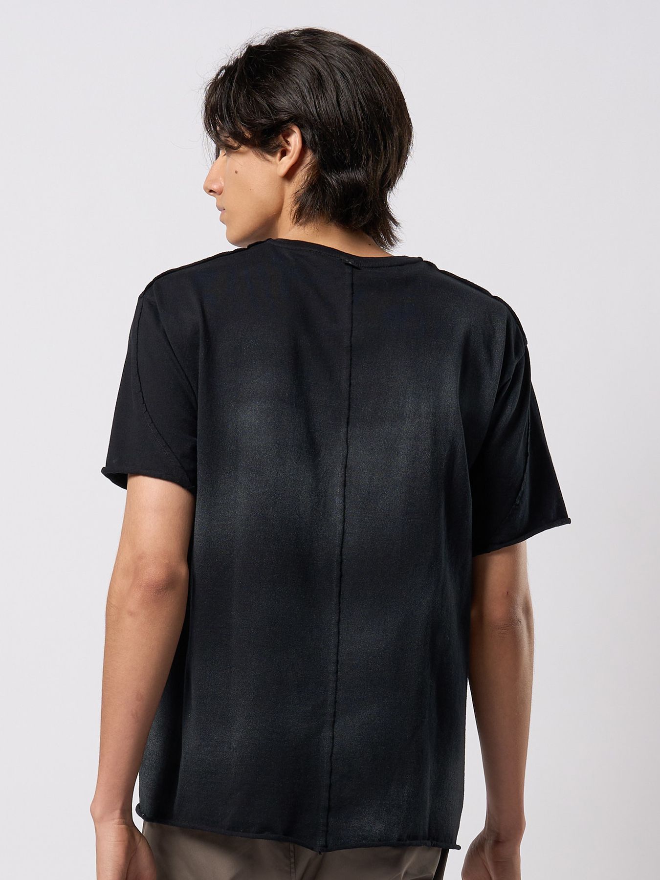 【予約品 9月23日(火) 締切】spray dye leather pocket-T / スプレーダイ レザーポケットTシャツ / ブラック×シルバー