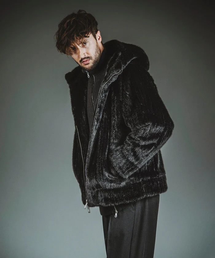 フェイクファーBIGフーデッドBLZ BLACK ブラックストライプ【NO ID.】