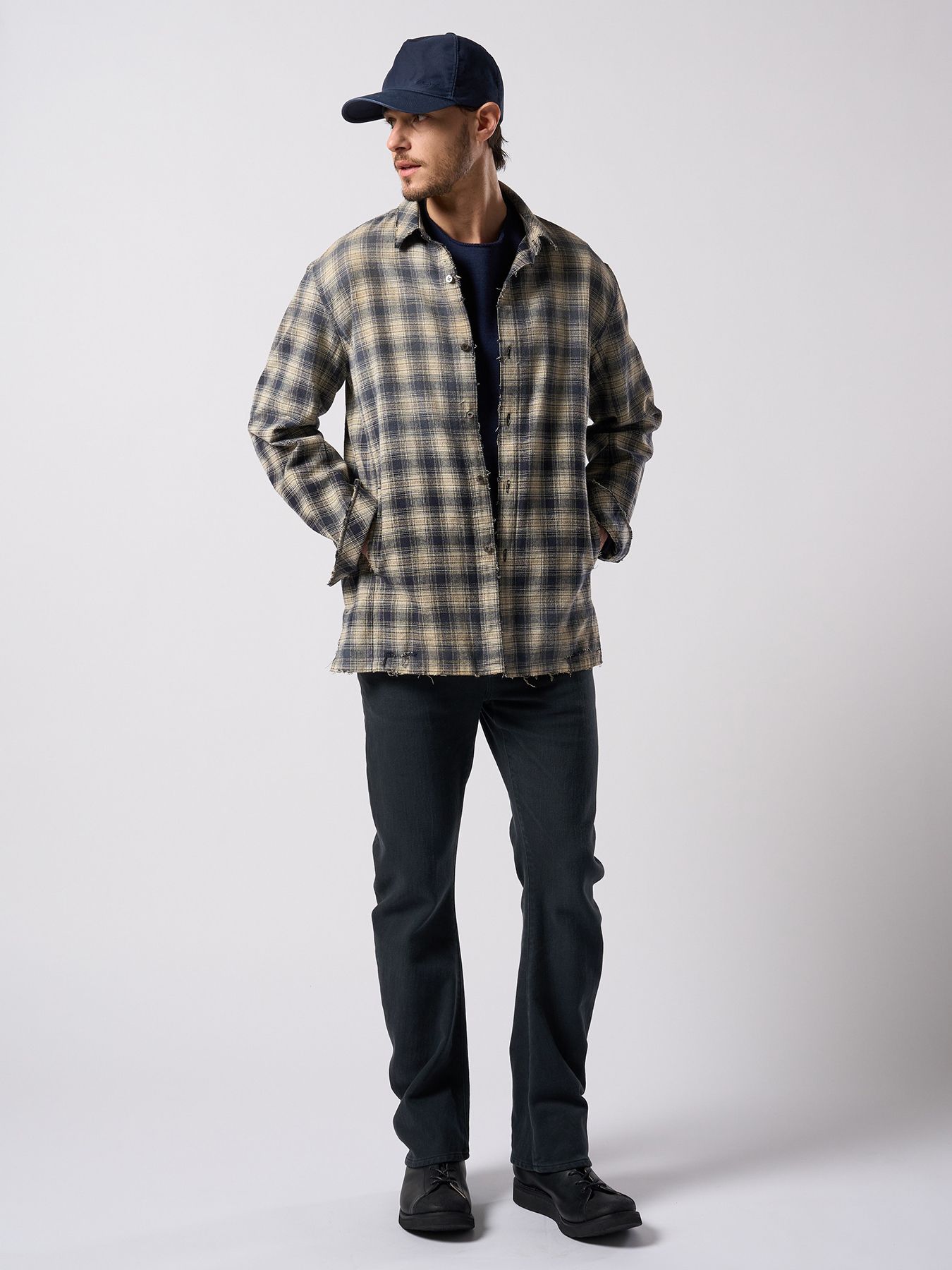 【予約品 4月19日(日) 18時締切】aging loose check shirt / エイジング ルーズ チェックシャツ / フェードブラック