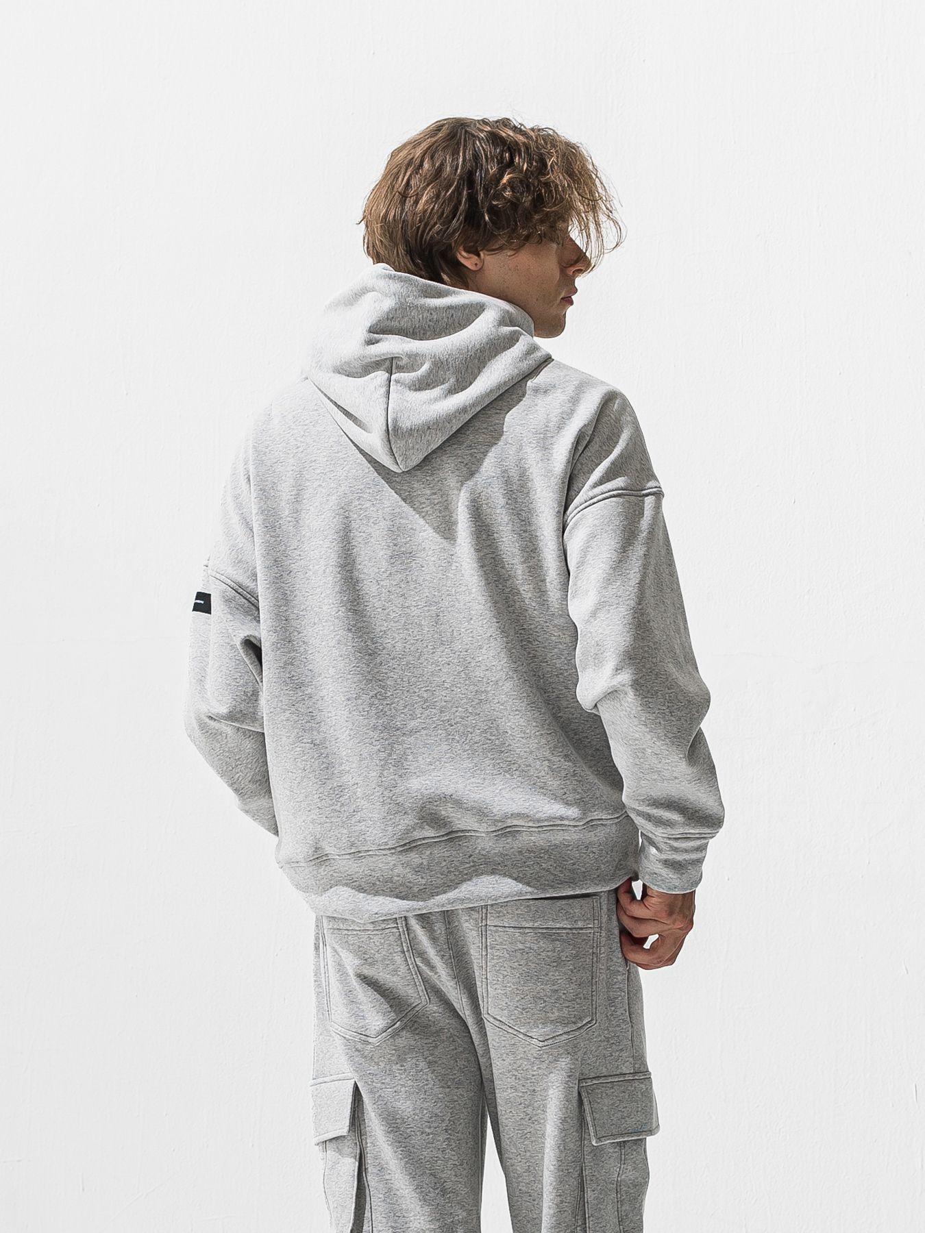 【予約品 9月6日(日) 締切】RC VELOURS FLEECE HOODIE / RCレザーワッペン 裏起毛 ルーズフーディー / グレー