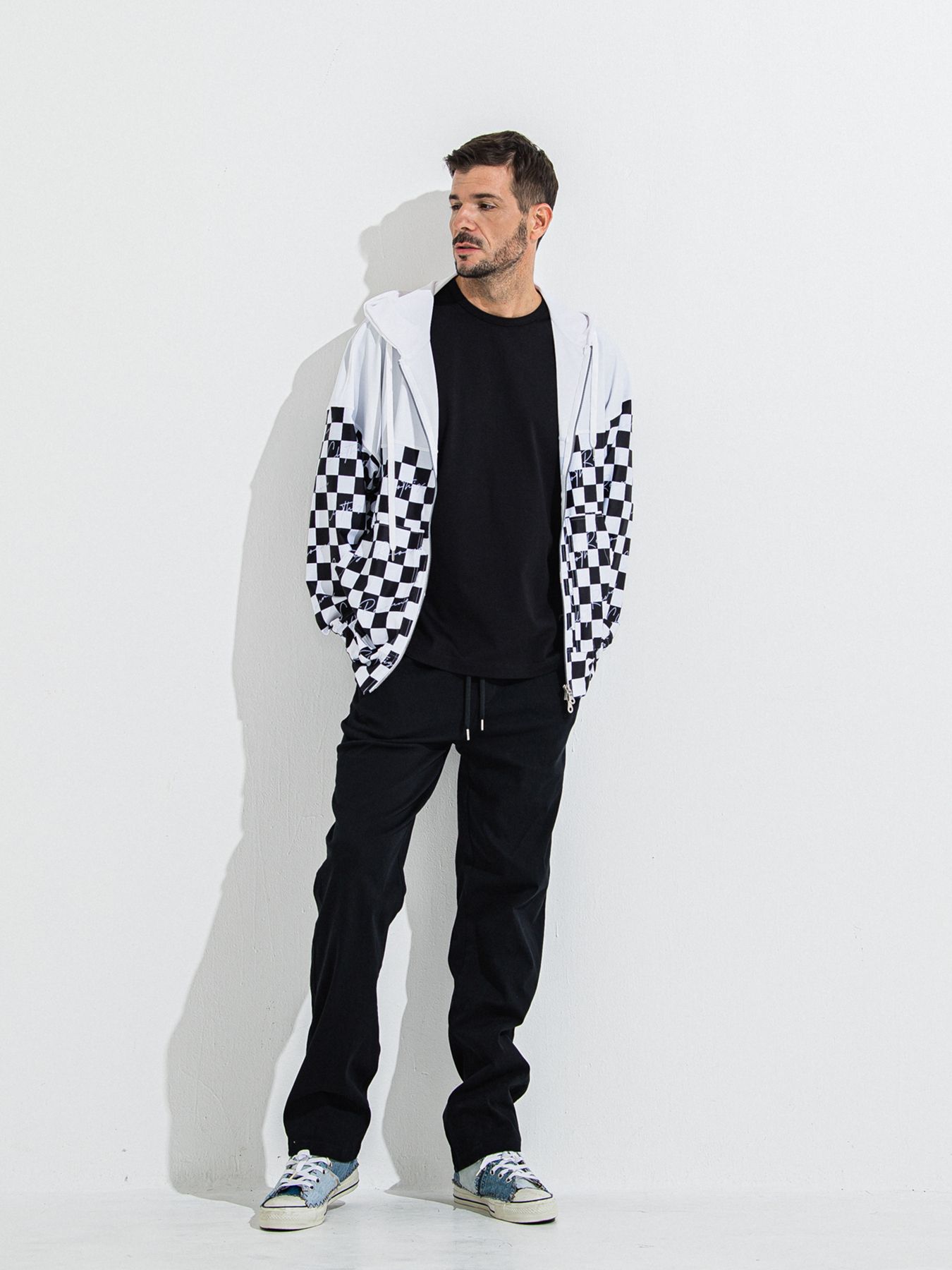 【予約品 】RASH OVER ZIPUP HOODIE / ラッシュガード オーバーサイズジップアップパーカー / チェッカーフラッグ