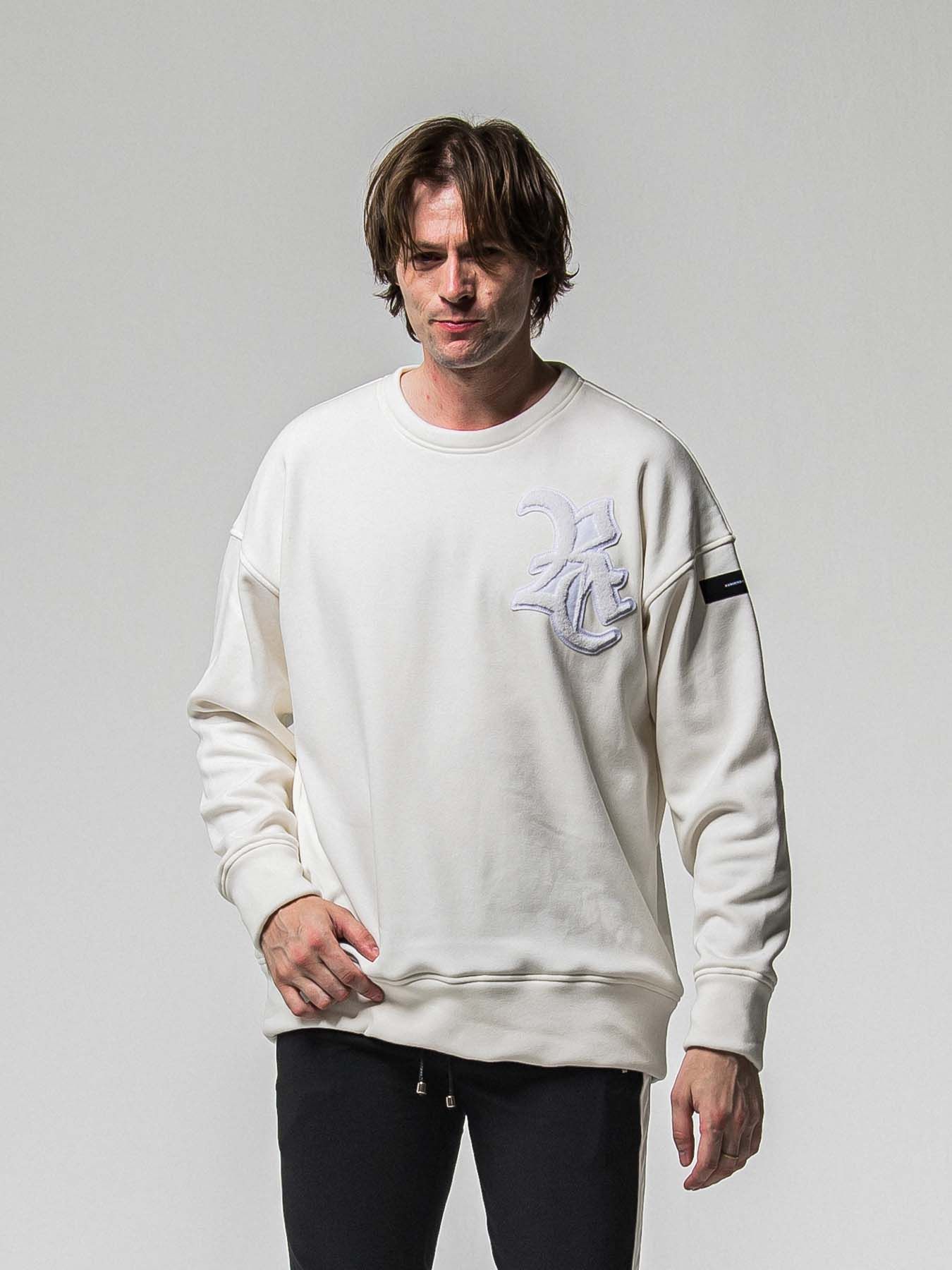 【予約品 8月31日(日) 締切】RC CHENILLE VELOURS FLEECE DROP TRAINER / RCサガラ刺繍ワッペン ベロアフリース ドロップショルダートレーナー / ホワイト