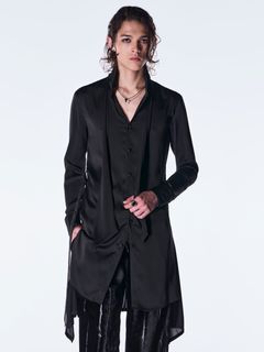【予約品 6月29日(月) 締切】Vintage Satin Stand Collar Shirt / スタンドカラー シャツ / ブラック