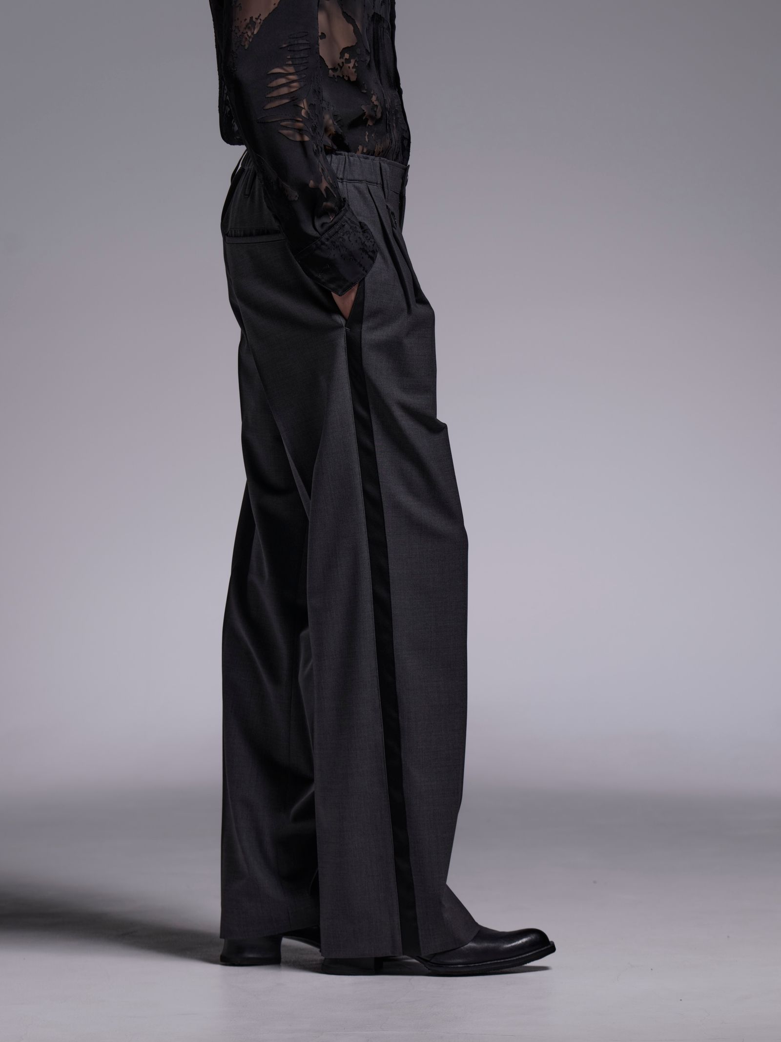 【予約品 1月4日(日) 締切】Side Line Wide Slacks / サイドライン ワイドスラックス / グレー