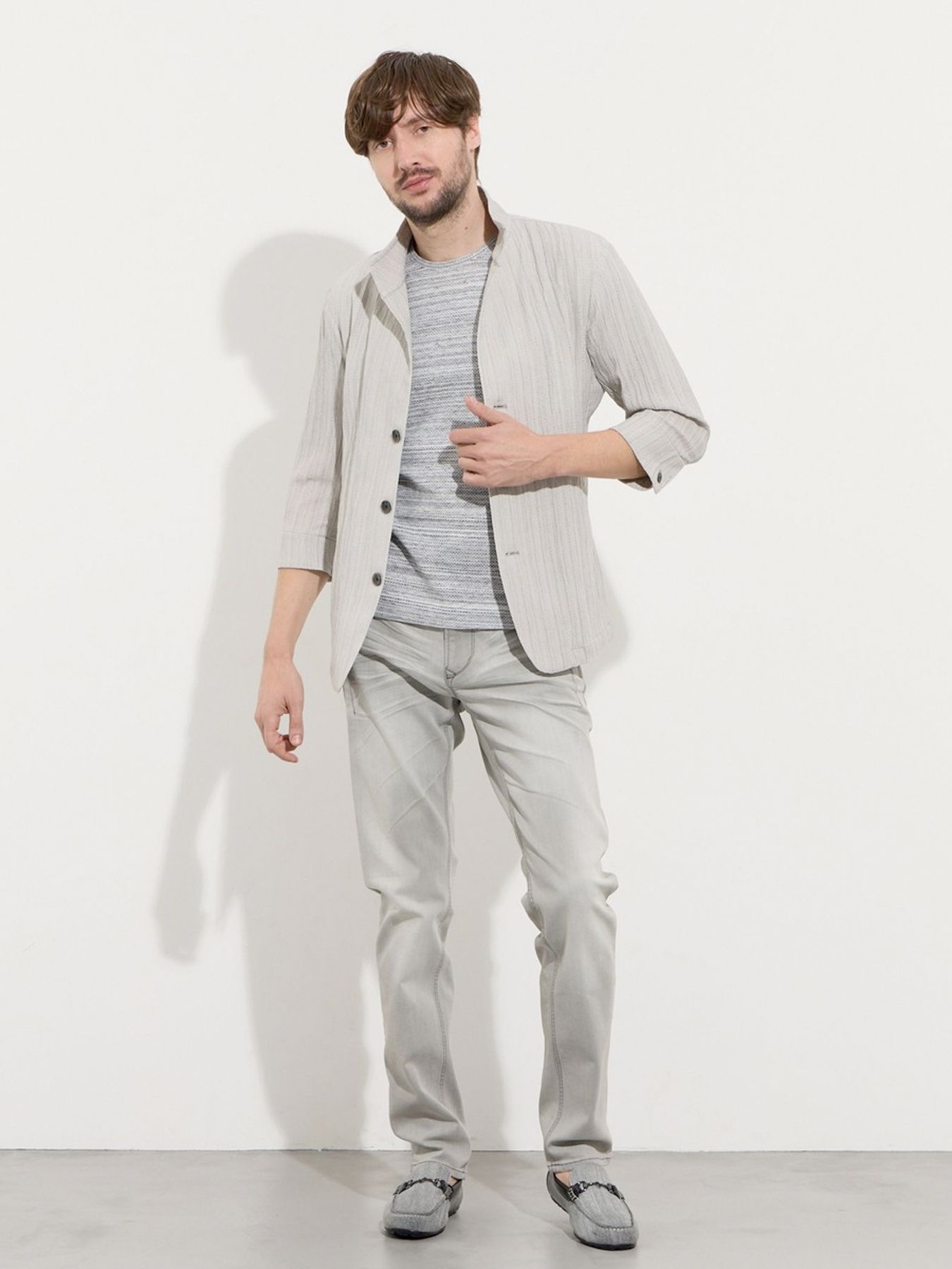 カラープリーツ7分袖ジャケット / ライトグレー【HIDEAWAYS NICOLE】