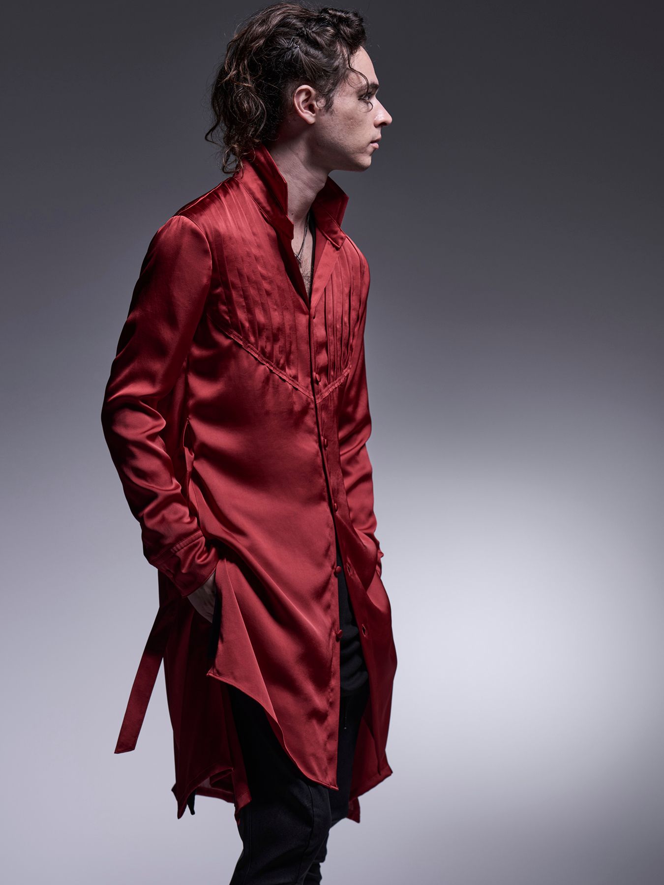 【予約品 7月13日(日) 締切】Pin Tuck Flare Shirt / ピンタックフレアシャツ / レッド