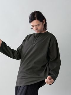 【予約品 5月6日(水) 締切】FLATSEAMME-HENLEY / ヘンリーネックカットソー / チャコール