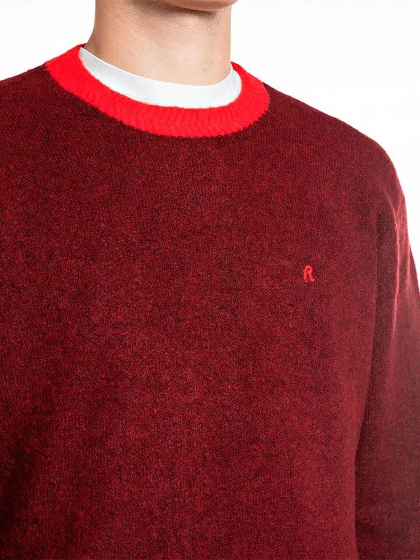 ウール＆アルパカブレンド コントラストセーター / ワインレッドメランジ×レッド
