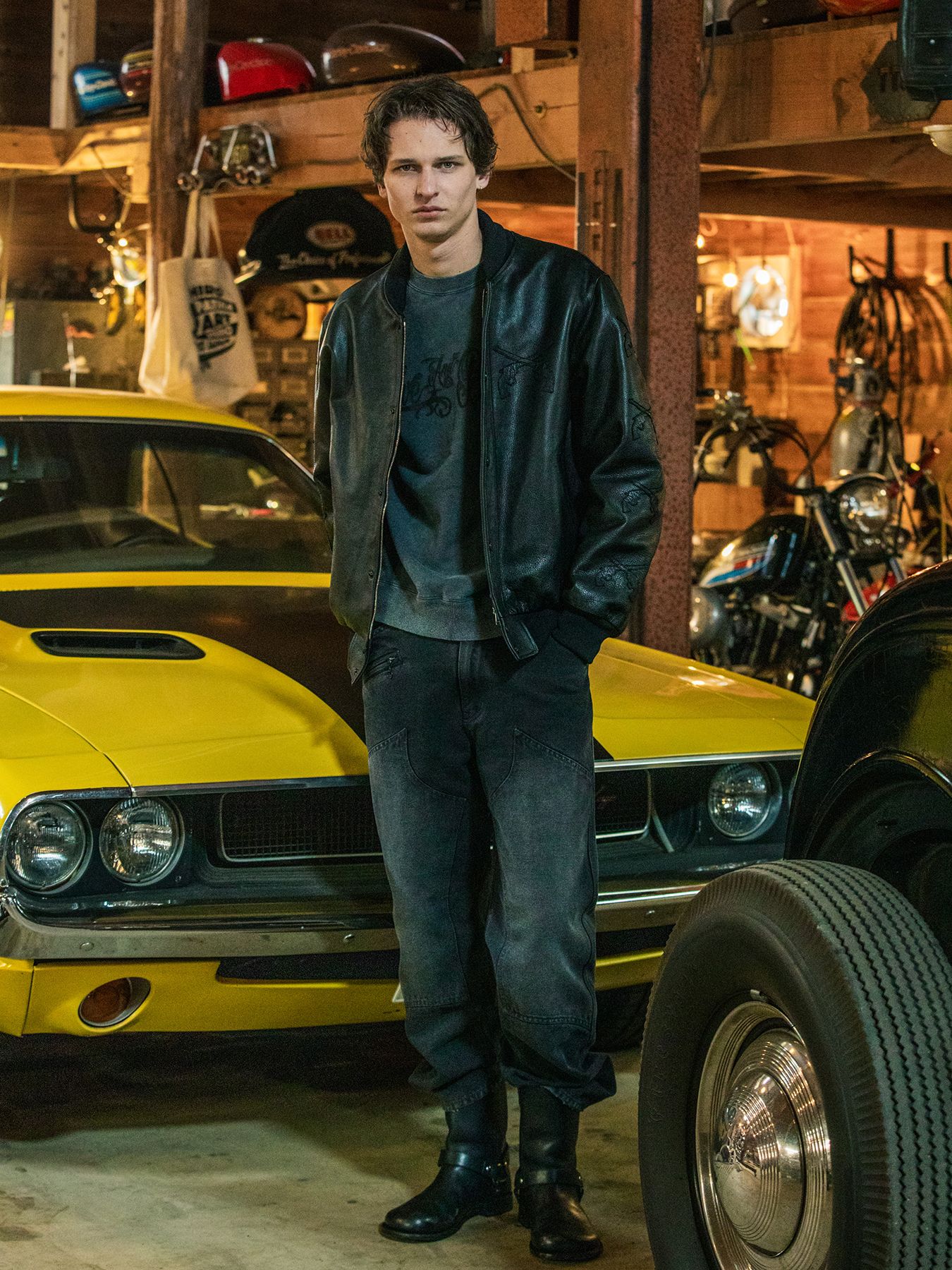 【予約品 3月9日(月) 18:00 締切】COW LEATHER RIB JKT / カウレザー スタジアム ジャンパー / ブラック