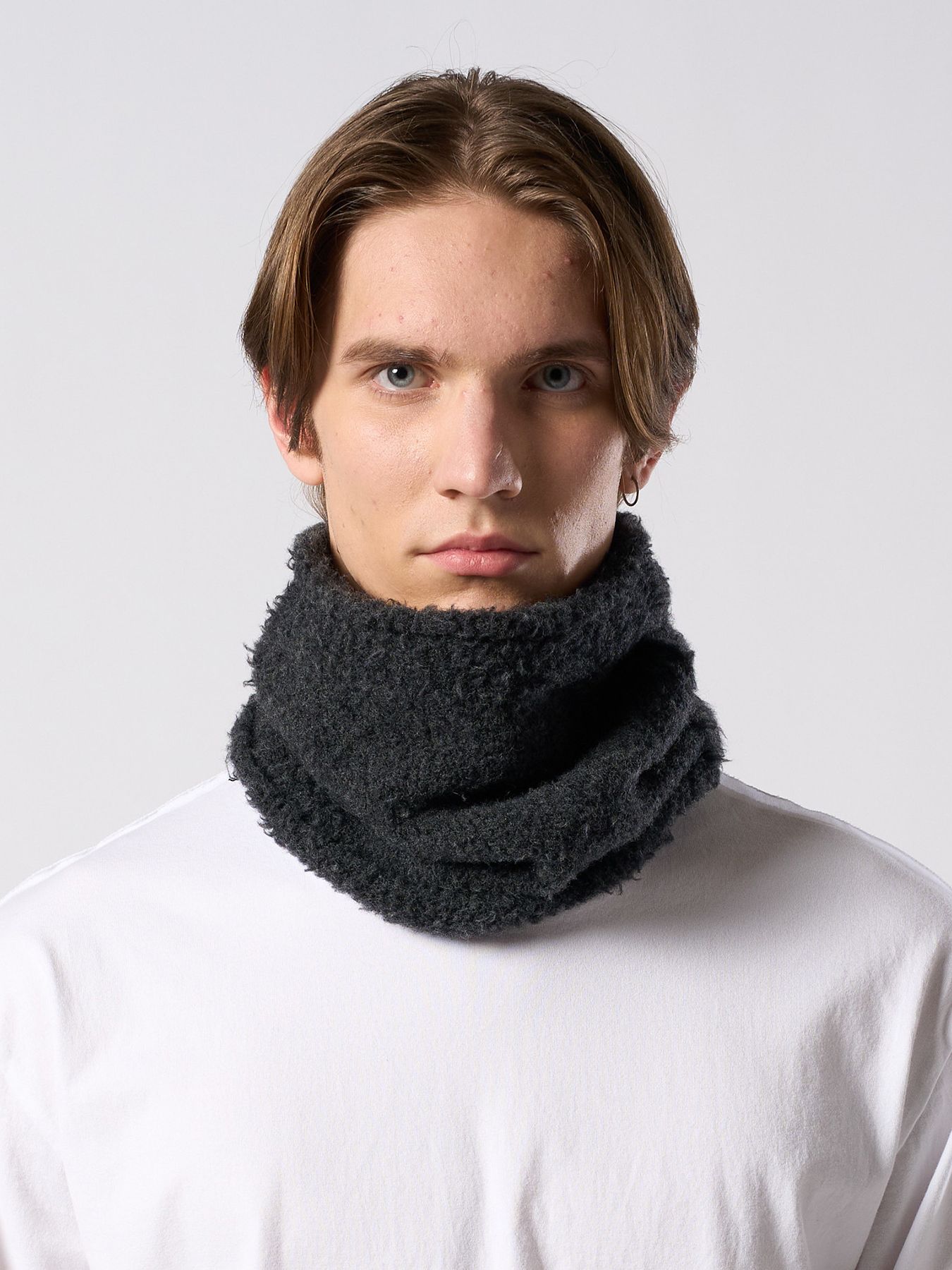 【予約品 4月19日(日) 18時締切】fancy yarn knit snood / ニットスヌード / チャコール