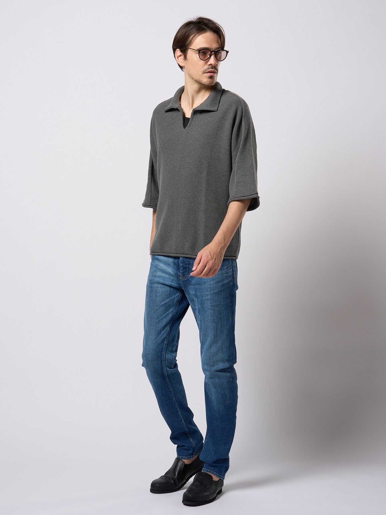 【予約品 9月23日(火) 締切】comfy skipper polo H/S / コンフィー スキッパーポロ ハーフスリーブ  / チャコール