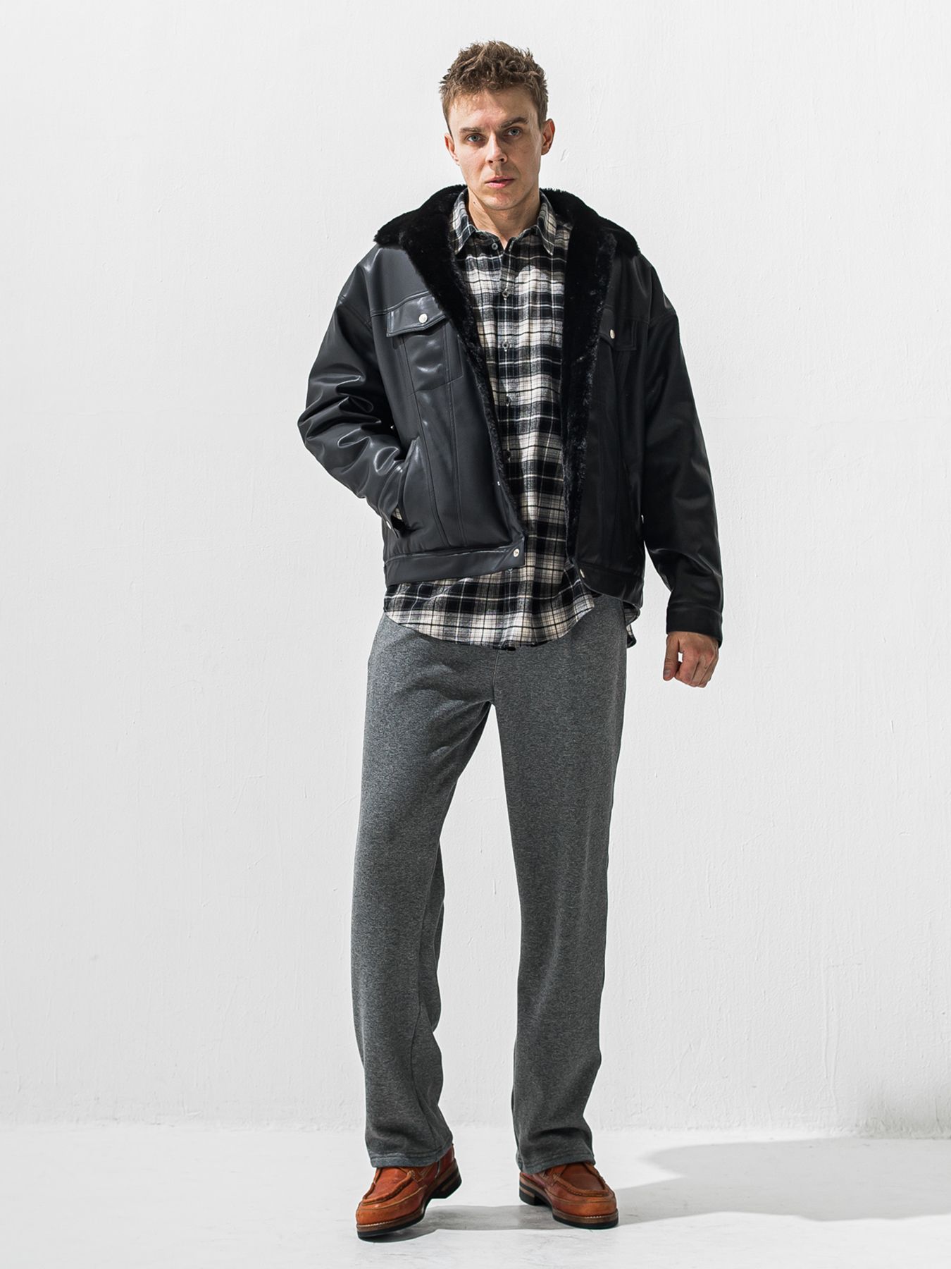 【予約品 9月6日(日) 締切】LEATHER FUR OVER G / レザー ファー オーバー Gジャン / ブラック