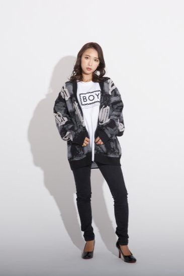 MOSAIC PATTERNED KNIT CARDIGAN/ ブラック 【BOY LONDON】