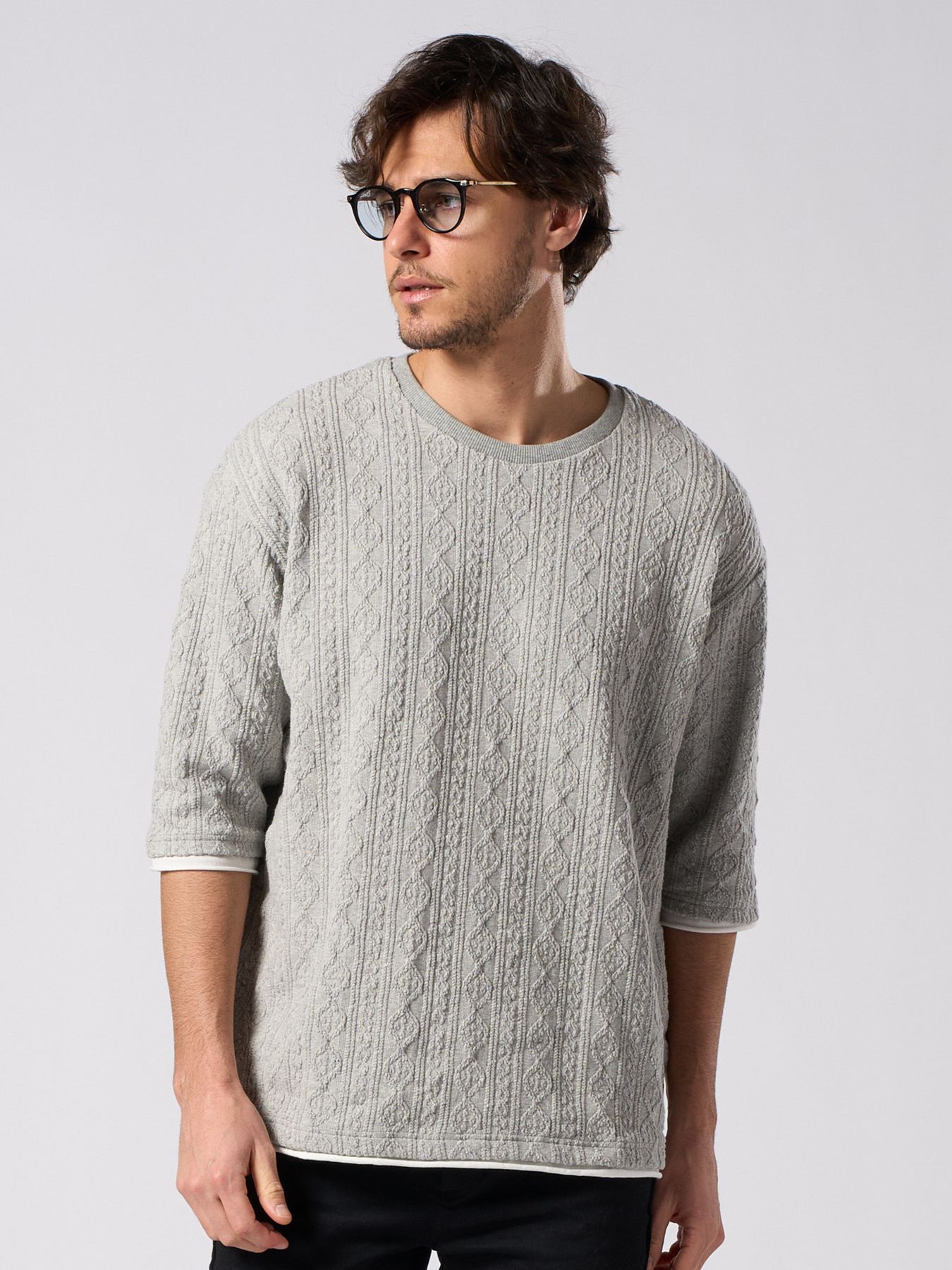【予約品 1月25日(日) 締切】jacquard summer knit H/S / ジャガード サマーニット ハーフスリーブ / 杢グレー