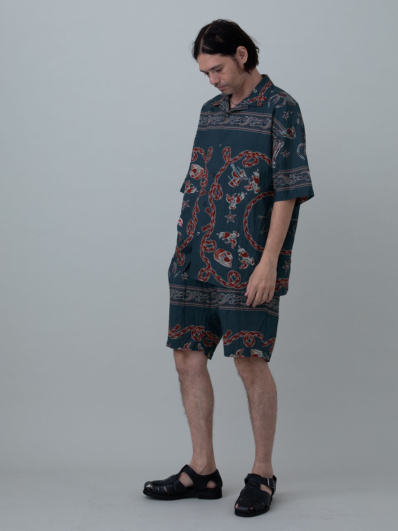 【予約品 11月23日(日) 締切】WESTERNBANDANA SHIRTS short / バンダナプリント シャツ / NAVY