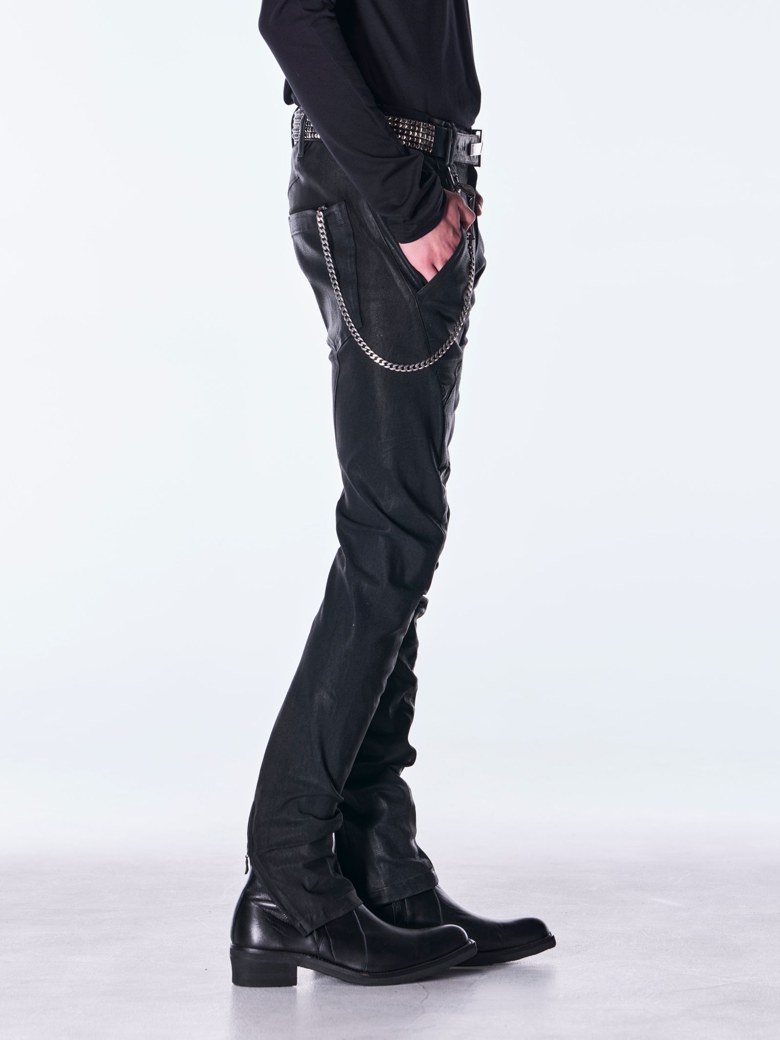 【予約品 6月29日(月) 締切】Coating Denim Curve Pants / コーティング デニム カーブパンツ / ブラック