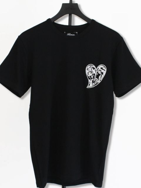 PAISLEY HEART SKULL T スパンコール＆ビーズ ブラック 【Roen】