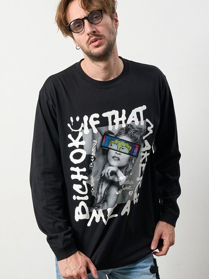 【予約品】 5.6ozコットン天竺 MADGEシークインLS Tシャツ / ブラック 【STUD MUFFIN(スタッドマフィン)】