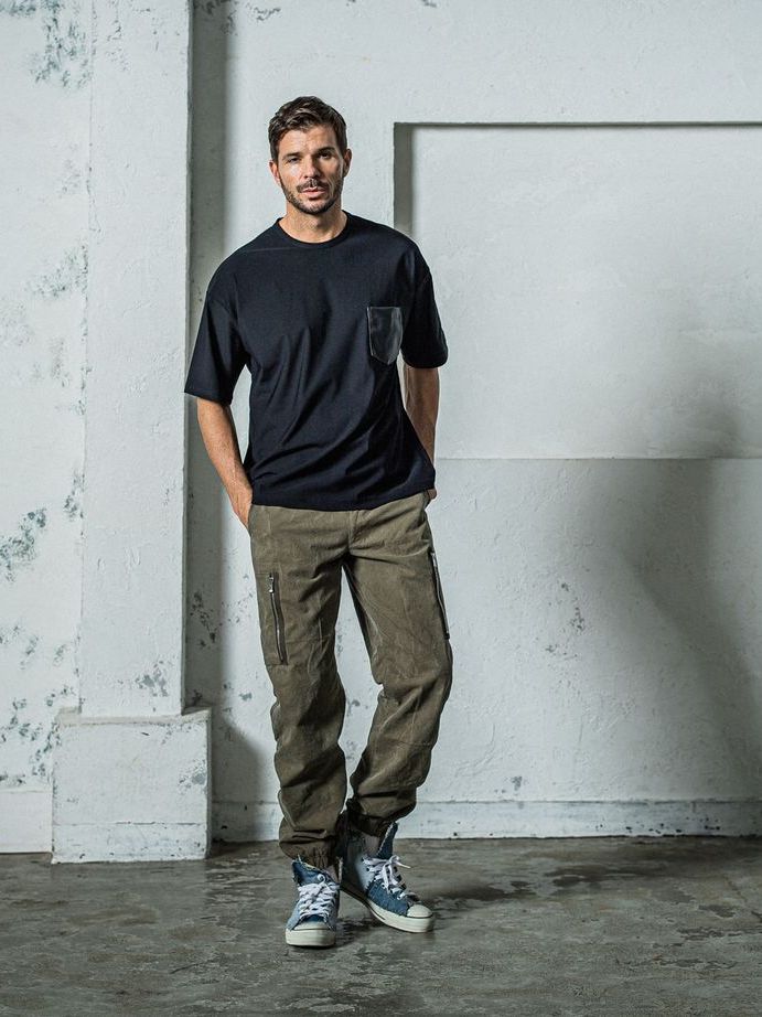 《予約11月17日19時締め》 leather pocket overnylon T / Tシャツ / ブラック