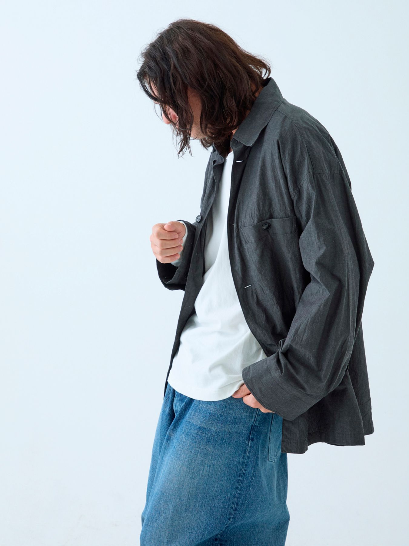 【予約品 5月7日(水)AM10時  締切】Wideline / コットンラミー ワイドシャツ / チャコール