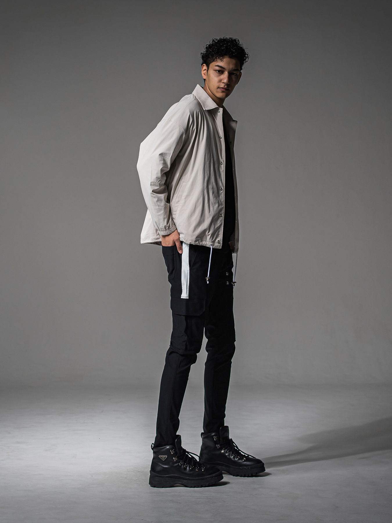 【予約品 】STRIPE QUILTING DROP TRAINER / ストライプキルティング ルーズトレーナー / ブラック