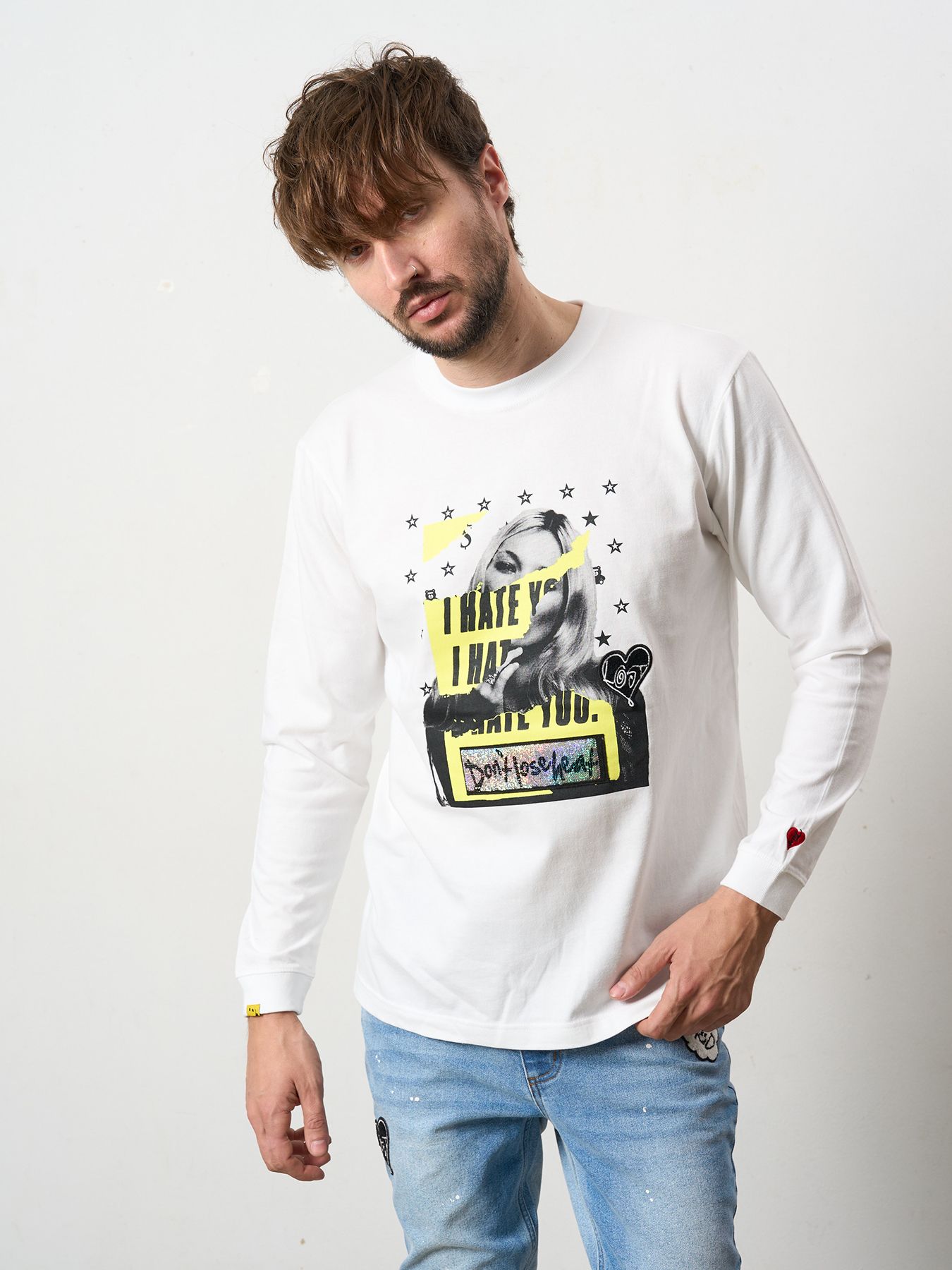 【予約品 5月8日(木) AM10時 締切】 5.6ozコットン天竺 I HATE YOU シークインLS Tシャツ / ホワイト