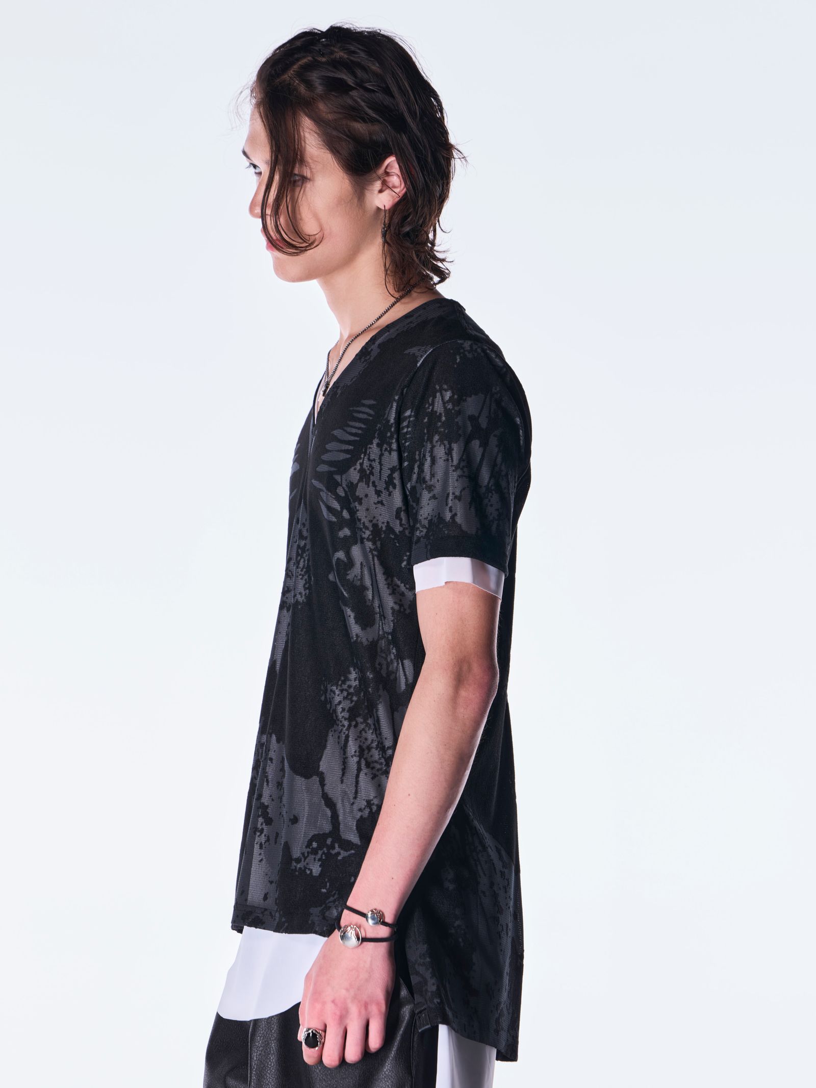 【予約品 6月29日(月) 締切】Opal Mesh Layered T-Shirt / オパールメッシュ レイヤード Tシャツ / ブラック×ホワイト