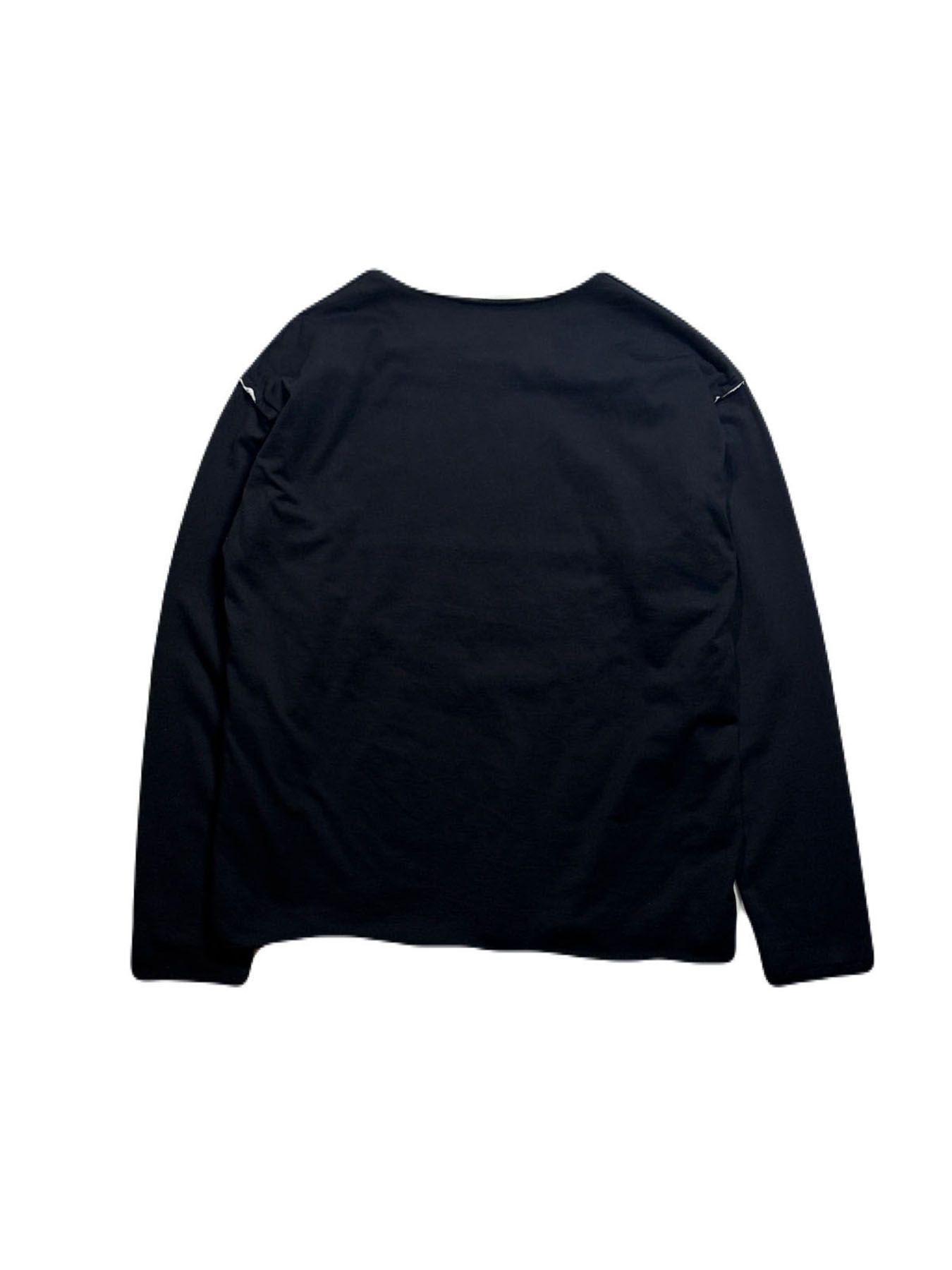 【予約品 3月9日(月) 18:00 締切】EMB CUT W FACE T / メッセージ刺繍 カット Wフェイス ロンT / ブラック×ホワイト