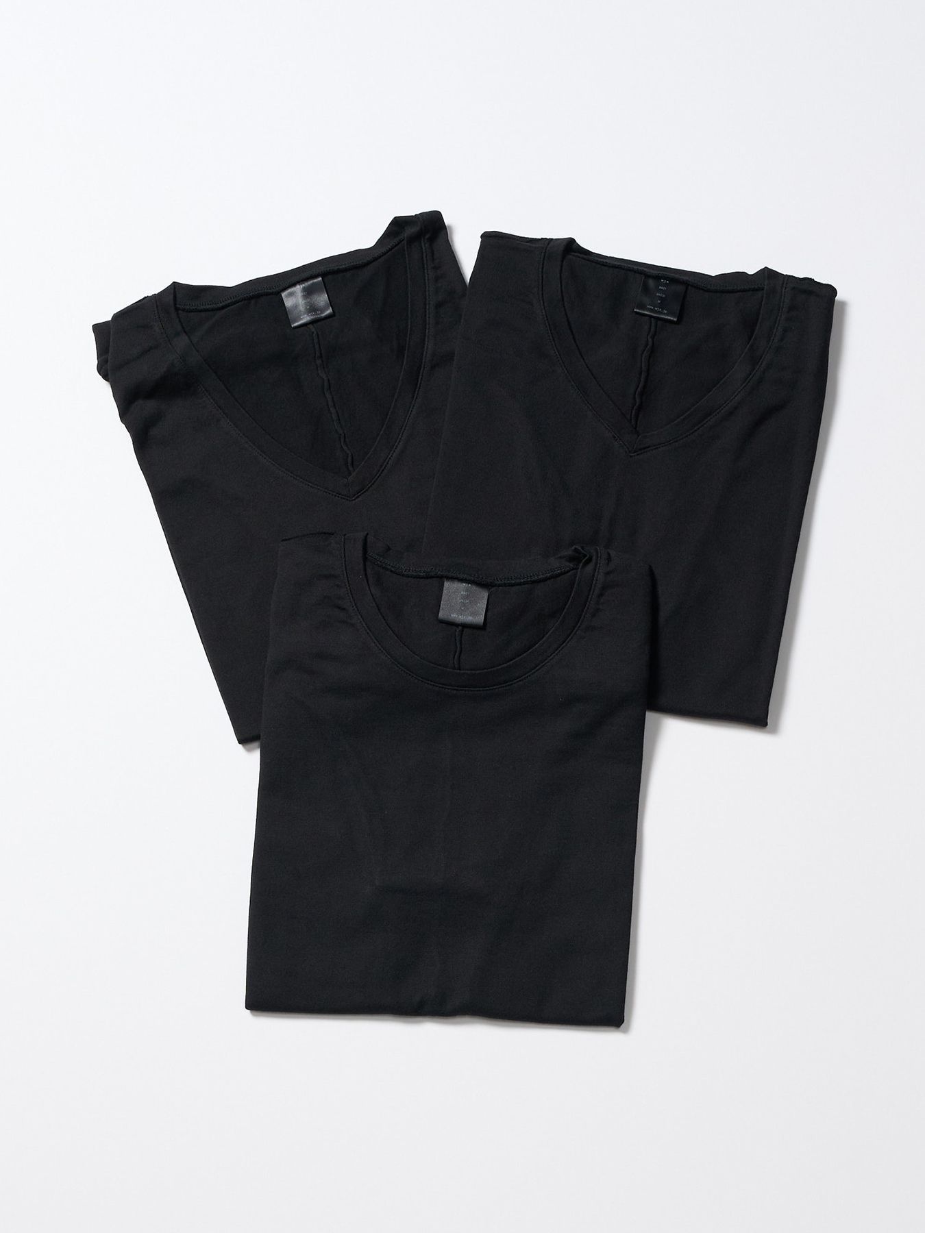 【予約品 1月25日(日) 締切】3 in pack-T S/S / 3インパック ショートスリーブ Tシャツ / ブラック / クルーネック、Vネック、ディープVネック