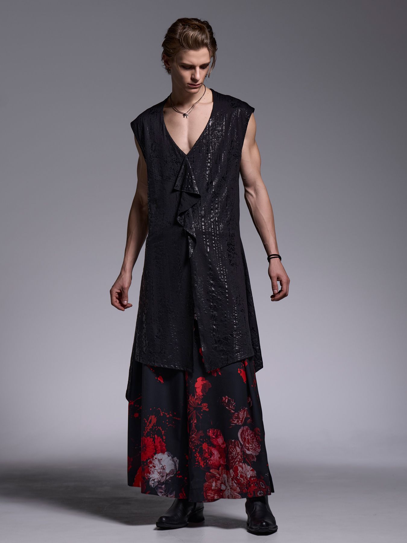 【予約品 】Wide Tuck Slacks / ワイドタックスラックス / ブラックフローラ