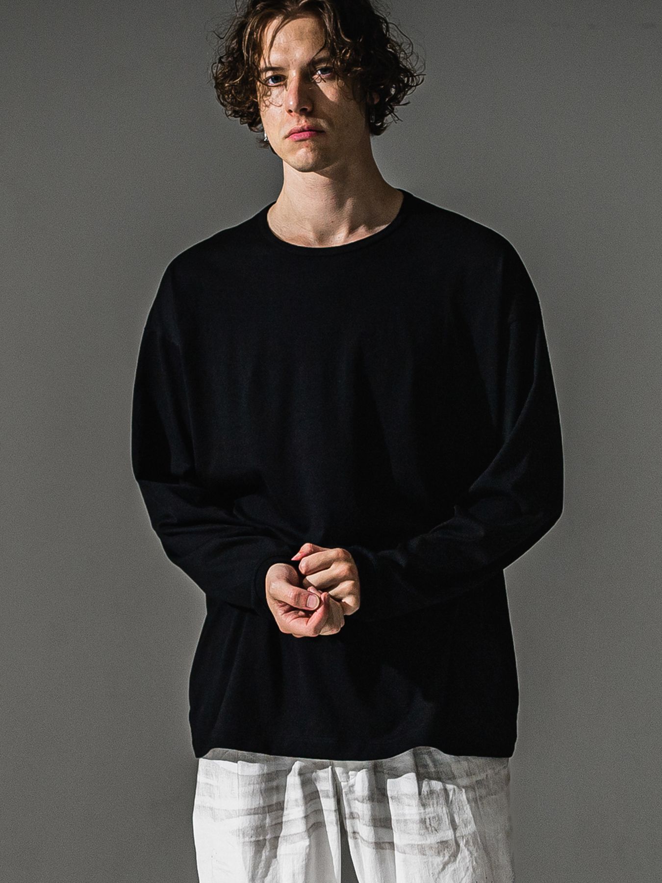 【予約品】PIN ST RC over longsleave Tee / ピンストライプロゴ オーバーサイズ ロングスリーブ Tシャツ / ブラック
