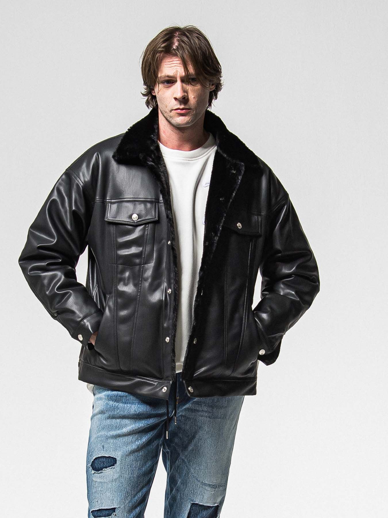 【予約品 8月31日(日) 締切】LEATHER FUR OVER G / レザーファーオーバーGジャケット / ブラック