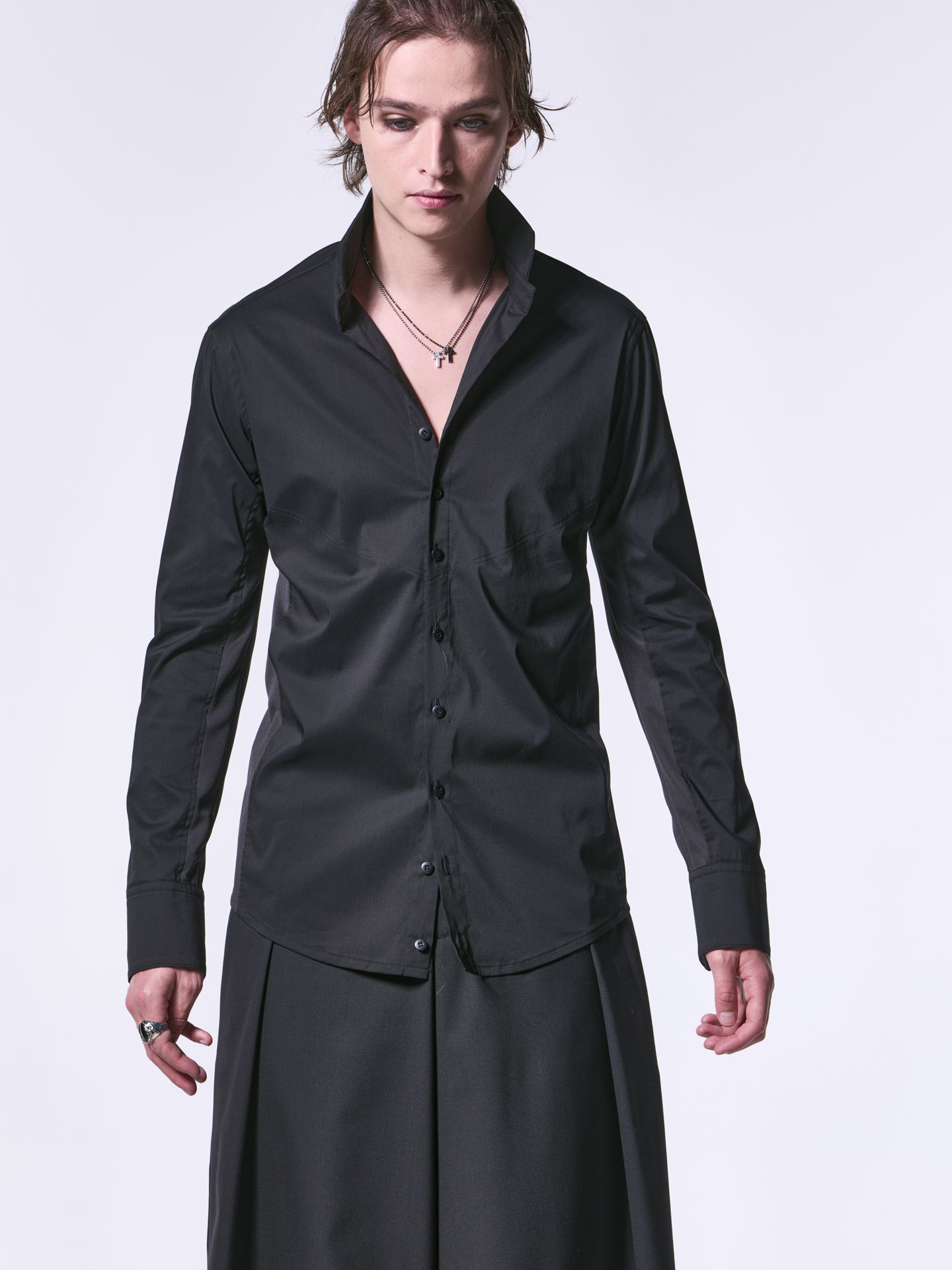 《予約品》 StandCollarSideRibShirt / スタンドカラーサイドリブシャツ / ブラック