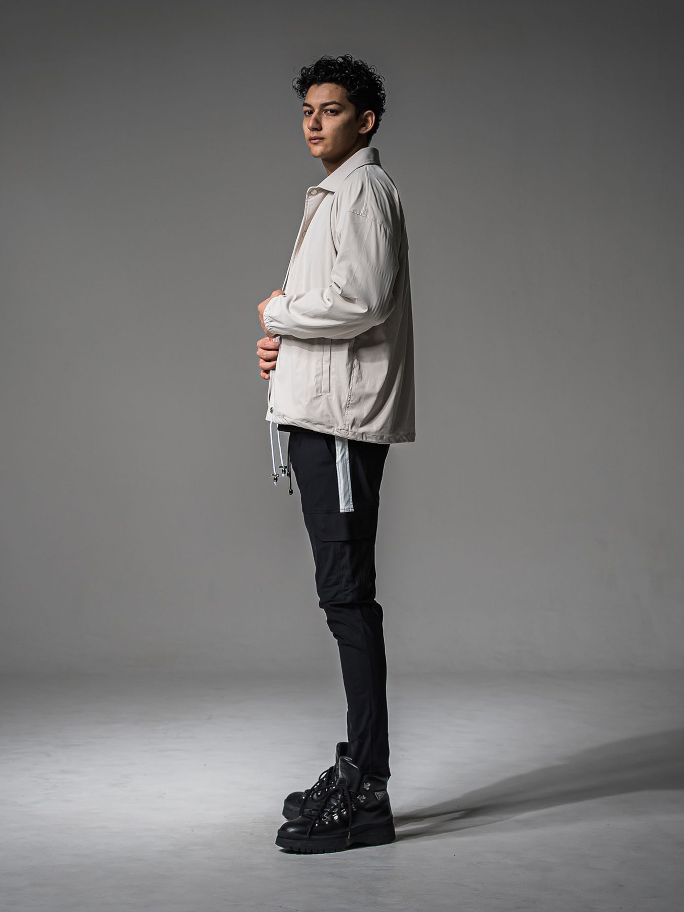 【予約品 】STRIPE QUILTING DROP TRAINER / ストライプキルティング ルーズトレーナー / ブラック