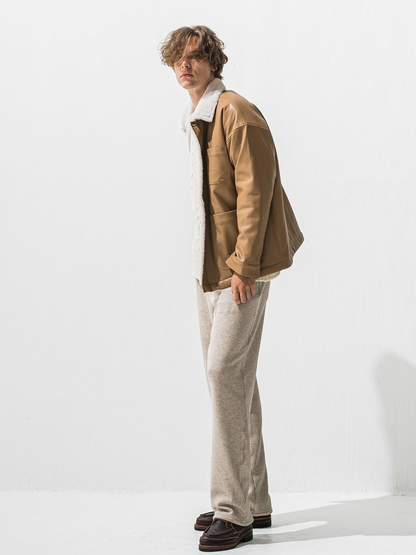 【予約品 9月6日(日) 締切】LEATHER FUR COVERALL / レザー ファー カバーオール / ベージュ
