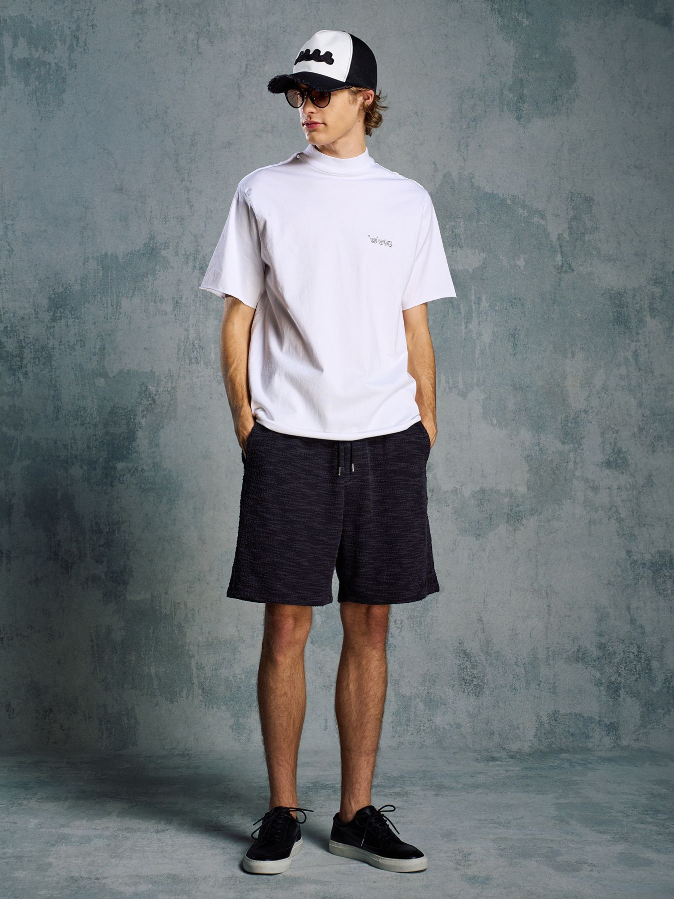 【予約品 1月25日(日) 締切】muta × wjk collection：wave cut-off mesh cap / ウェーブ カットオフ メッシュキャップ / ブラック×ホワイト