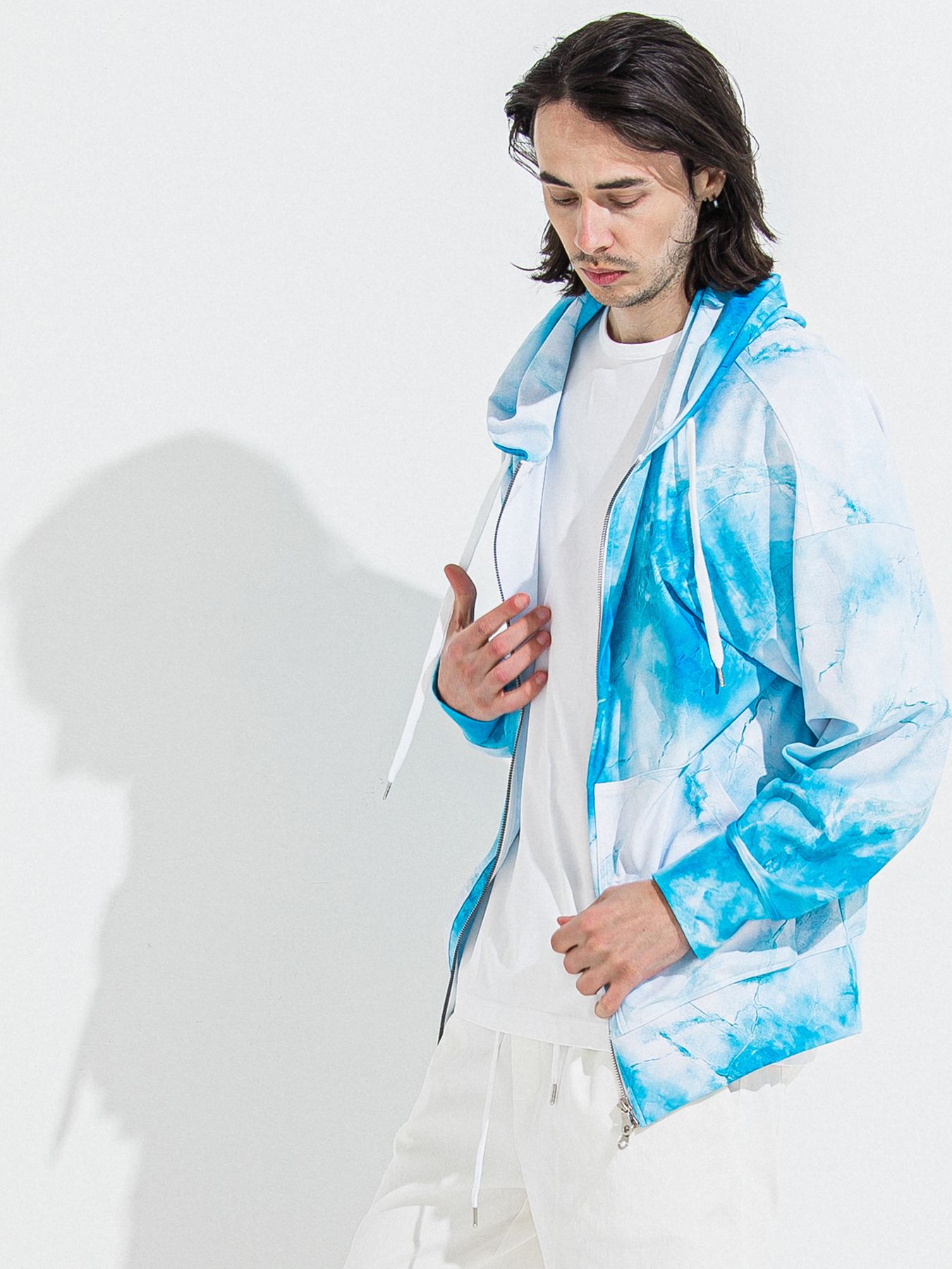 【予約品 】RASH OVER ZIPUP HOODIE / ラッシュガード オーバーサイズジップアップパーカー / マーブルブルー