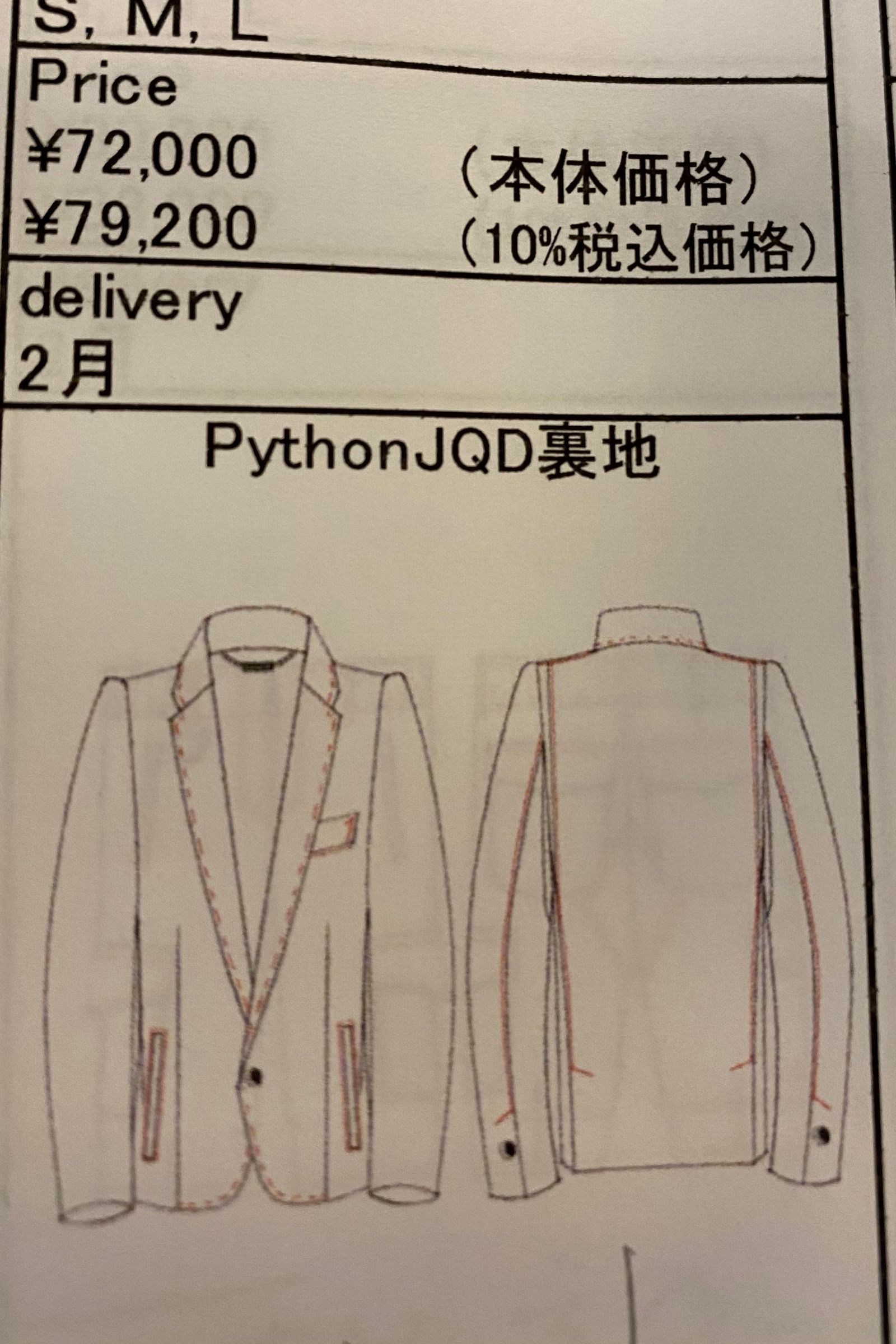 I様専用《予約品》 ShortJacket テーラードジャケット PythonJQD-Z / Black 【kiryuyrik】