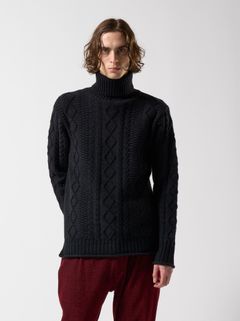 【予約品】 plating cable knit turtle / プルオーバー / ブラック